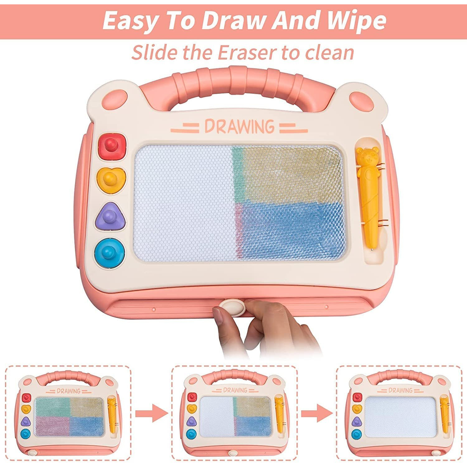 Wishkey Plastic 2 In 1 Magic Slate Magnetic Drawing Erasable Doodle Pad Board 30.2 * 23.5 Cm For Writing & Sketching, Fun Educational Learning Toys & Games For Boys & Girls(Pack Of 1 Pink)