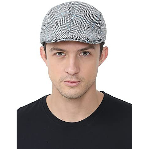 Fabseasons Cotton Checkered Casual Golf Flat Caps & Hats For Mens White, Free Size