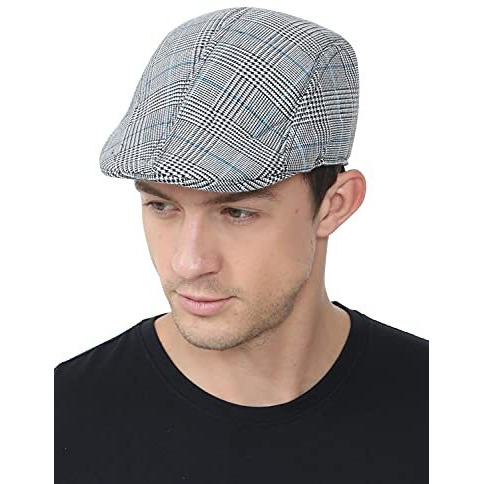 Fabseasons Cotton Checkered Casual Golf Flat Caps & Hats For Mens White, Free Size
