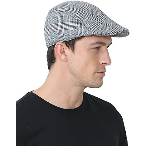 Fabseasons Cotton Checkered Casual Golf Flat Caps & Hats For Mens White, Free Size