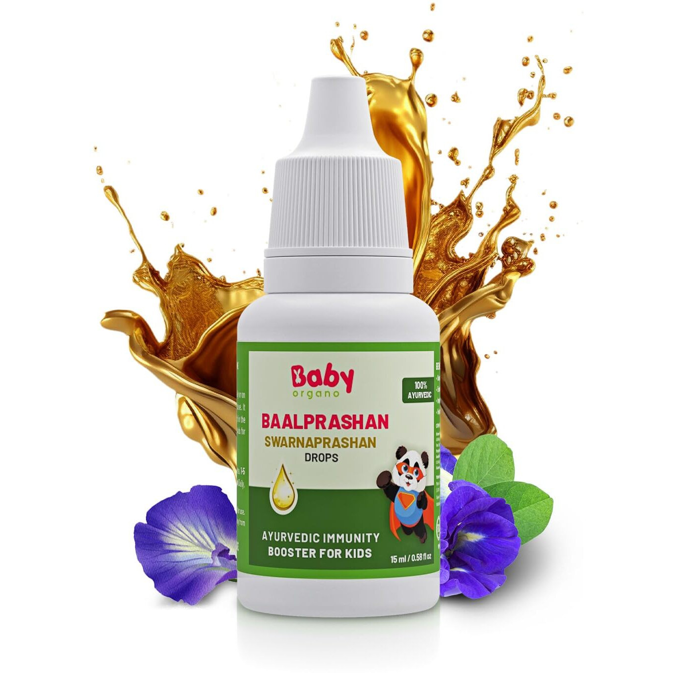 Baalprashan Swarnaprashan | Suvarnaprashan Drops For Kids, 24Ct Gold Infused Immunity Booster For Kids, Growth & Strength 100% Ayurvedic | Age 0-15 Years - 15Ml