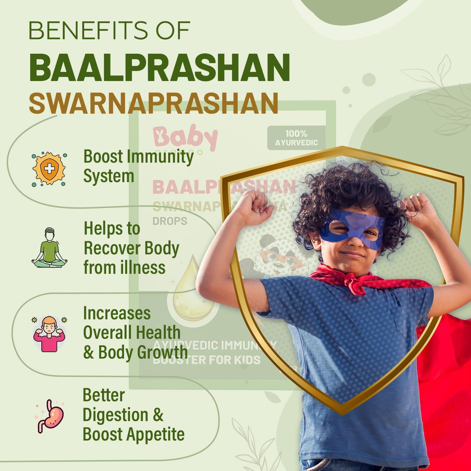 Baalprashan Swarnaprashan | Suvarnaprashan Drops For Kids, 24Ct Gold Infused Immunity Booster For Kids, Growth & Strength 100% Ayurvedic | Age 0-15 Years - 15Ml