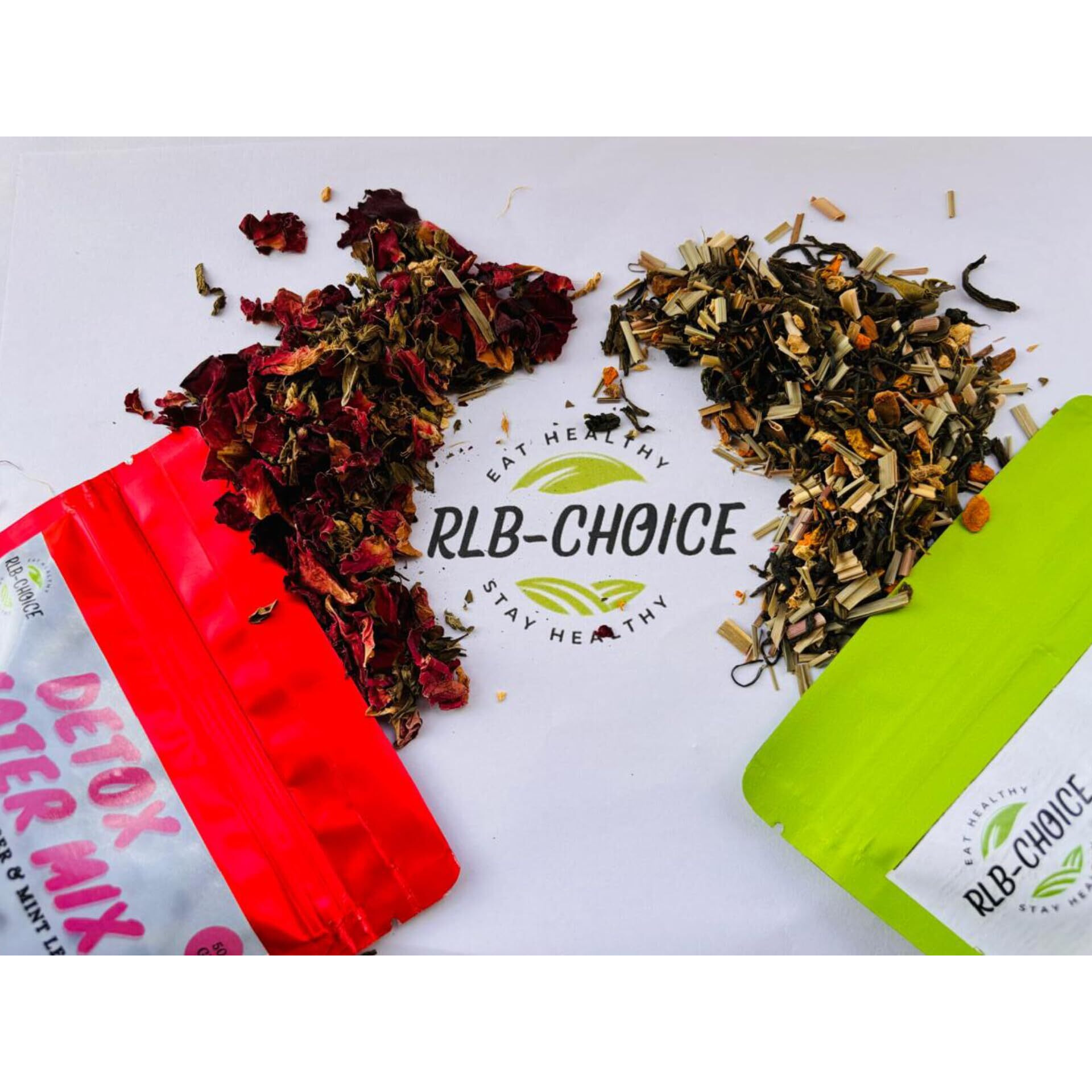 Combo Of Rlb Choice- Detox Loose Leaves Green Tea- Your Path To Wellness, Purity In Every Sip, & Rlb-Choice Floral Fusion Detox Water Mix Rose Petal, Ginger, Mint Bliss.