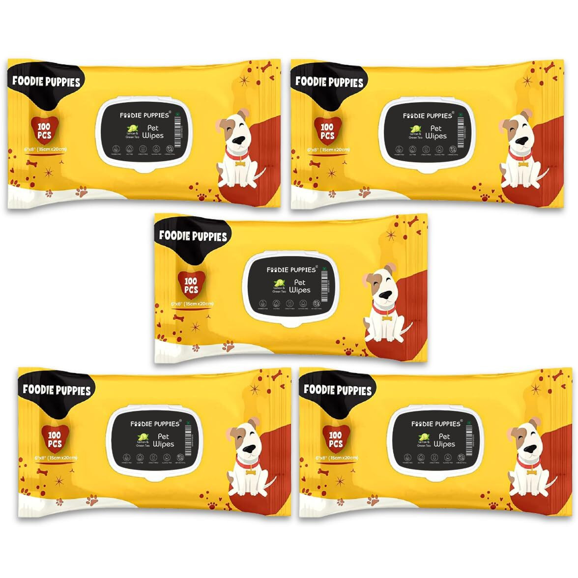 Foodie Puppies Anti-Bacteria 500 Pulls Pet Wet Wipes (Lemon & Green Tea) - 100 Wipes (Pack Of 5) | Wipes For Dogs, Puppies, Cats, Rabbits & Small Animals | Sls Free, Paraben Free & Cruelty Free