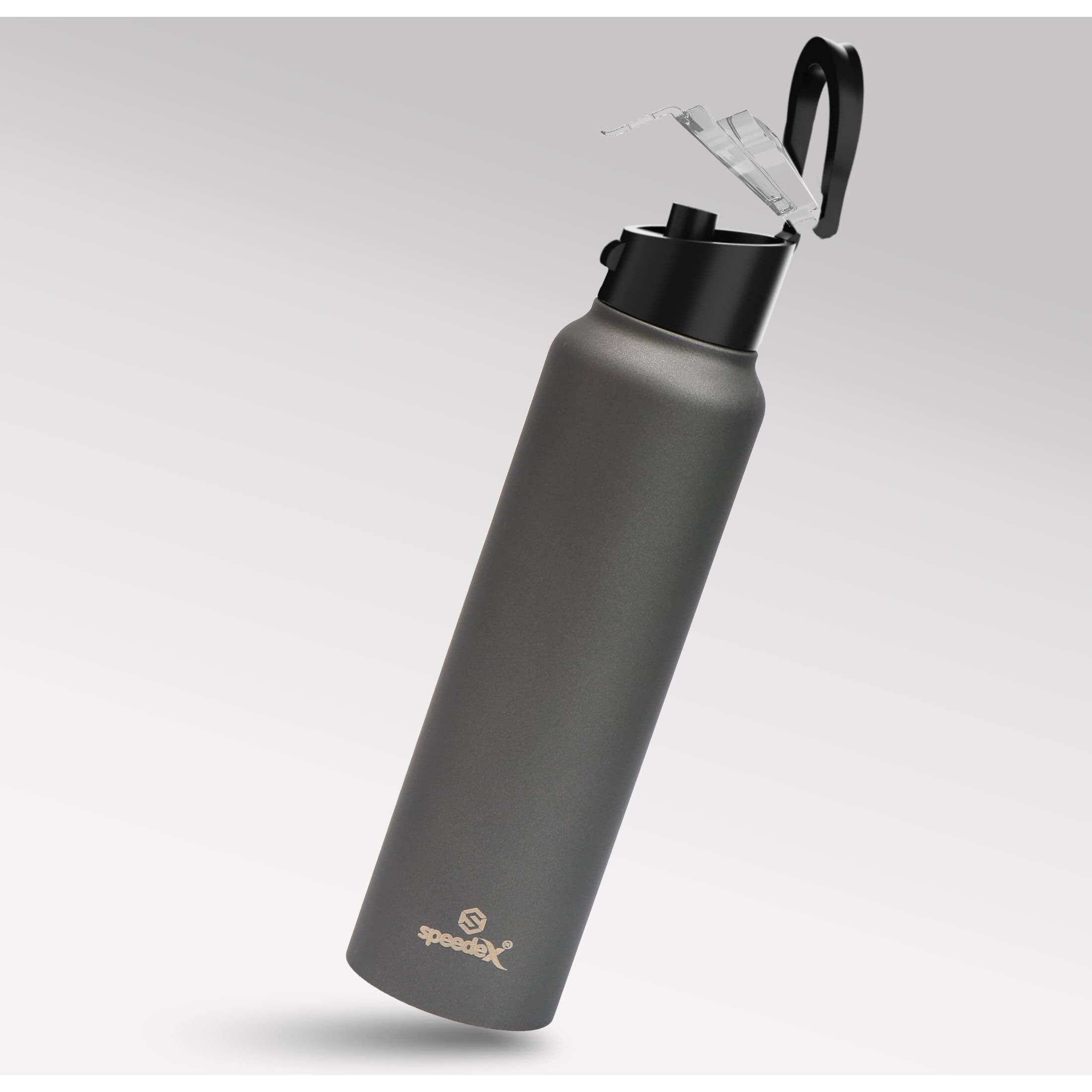 Speedex Stainless Steel Water Bottle 1 Ltr For Kids, Boys, Girls, 1 Litre Bottles For Gym, Sports, Fridge Use, School & Office - 1000Ml, Dark Grey Colour, Set Of 4, Flipper Cap