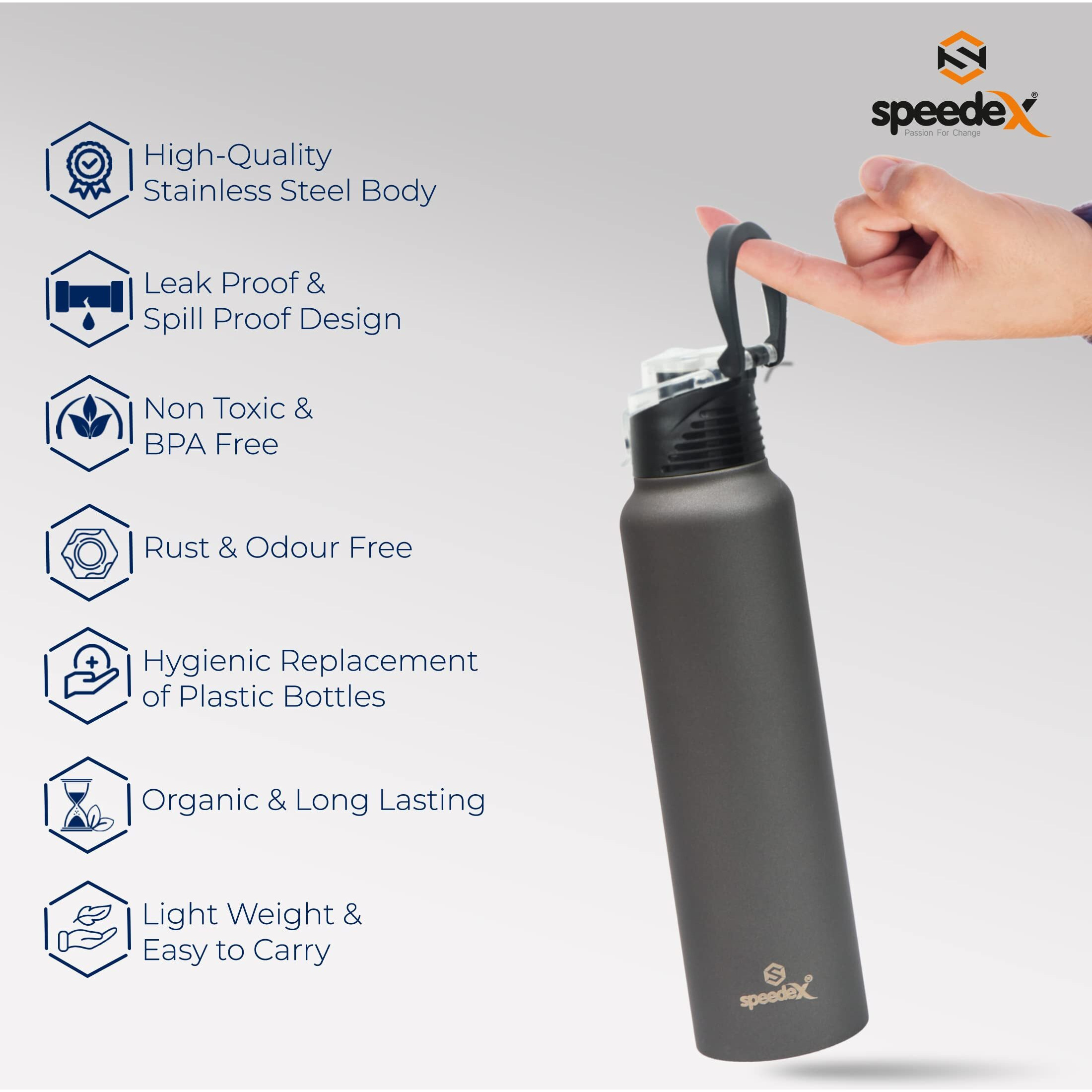 Speedex Stainless Steel Water Bottle 1 Ltr For Kids, Boys, Girls, 1 Litre Bottles For Gym, Sports, Fridge Use, School & Office - 1000Ml, Dark Grey Colour, Set Of 4, Flipper Cap