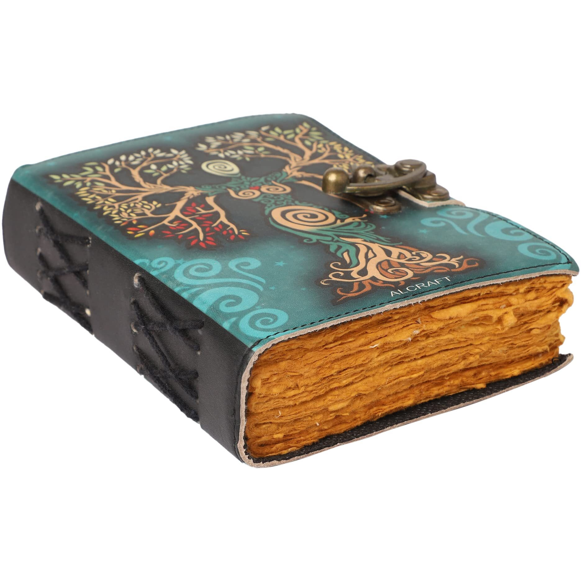 Alcraft Blank Spell Book Of Shadows Journal With Lock Clasp Antique Handmade Deckle Edge Vintage Paper Leather Bound Journal For Women And Men |Travel Notebook For Writing 25.4 X 17.78 Cm, 200 Pages