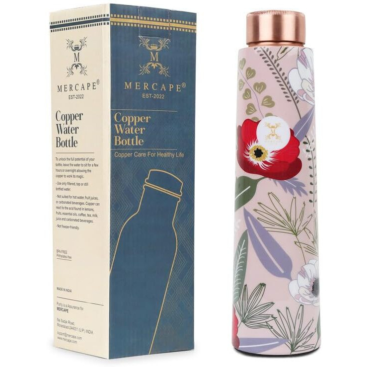 Mercape Unlock Ayurvedic Secrets Copper Water Bottle - Multi Colored Design, Leak Proof (900 Ml)