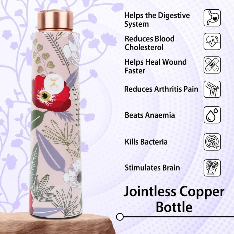 Mercape Unlock Ayurvedic Secrets Copper Water Bottle - Multi Colored Design, Leak Proof (900 Ml)