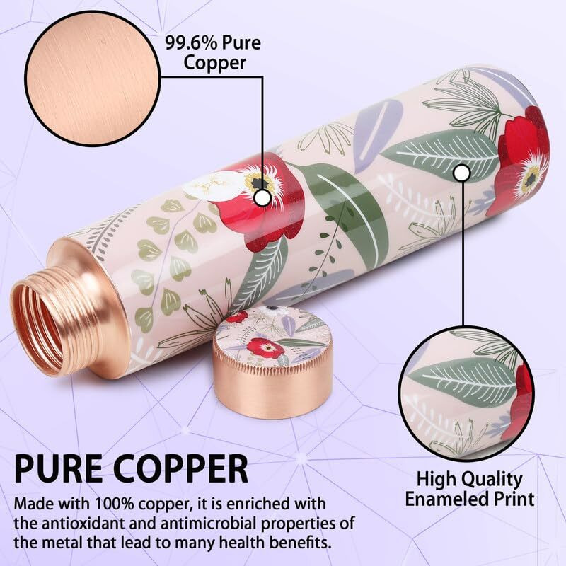 Mercape Unlock Ayurvedic Secrets Copper Water Bottle - Multi Colored Design, Leak Proof (900 Ml)