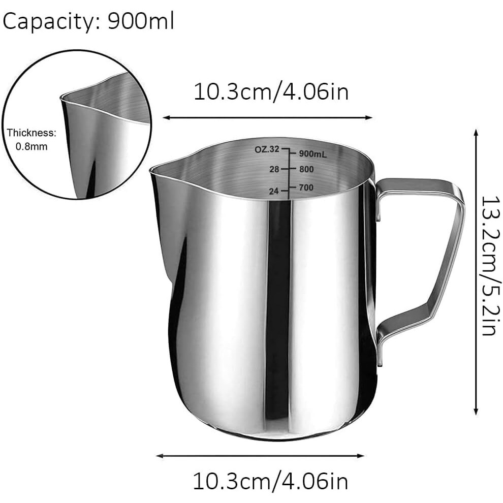 Homepixi Milk Frothing Pitcher (900Ml) With Coffee Art Needle, 304 Stainless Steel Espresso Coffee Pitcher For Latte Art, Jug For Milk Frothing, Barista Tools For Cappuccino & Coffee
