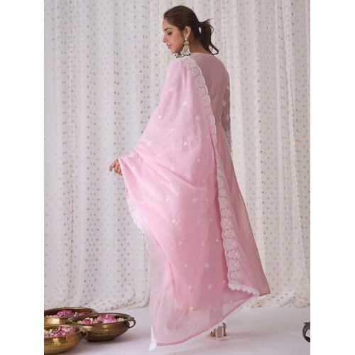 Indo Era Women's Embroidered Pure Cotton Kurta & Pant With Dupatta Set (Kh0Pk6081_X-Large)