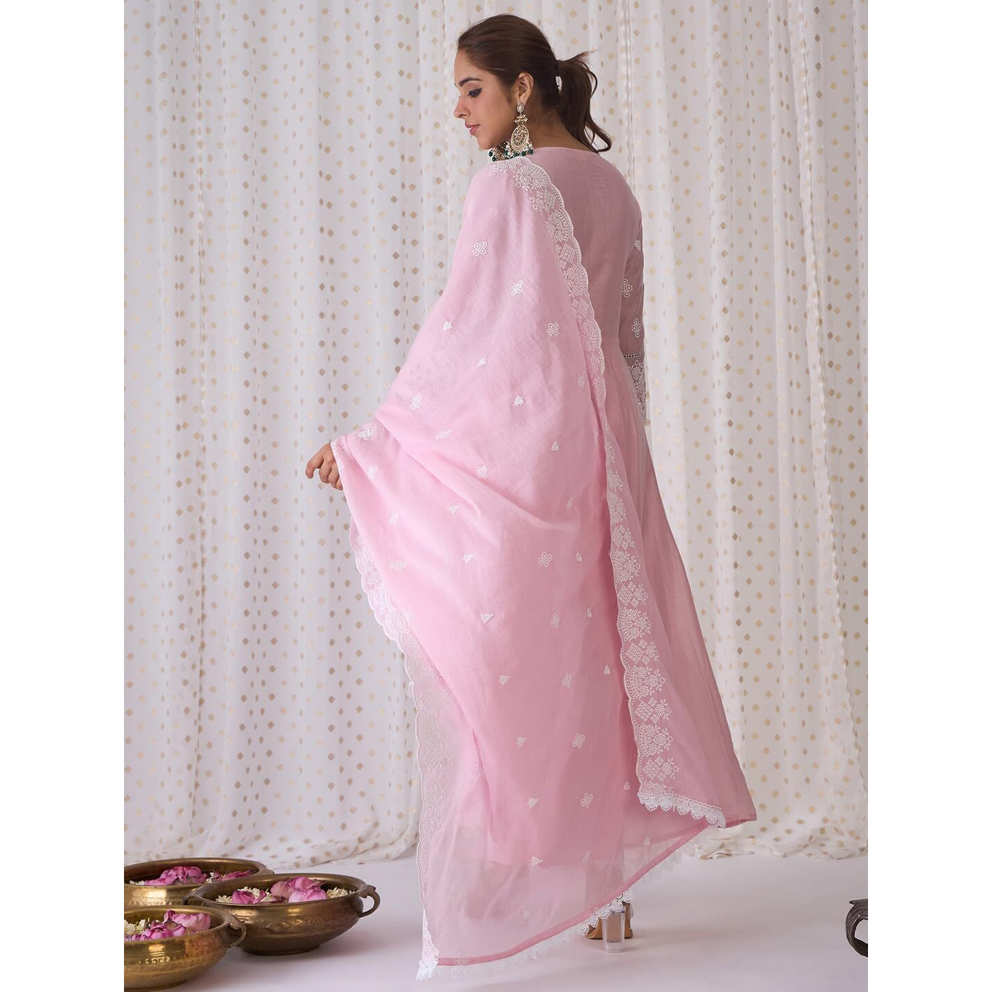 Indo Era Women's Embroidered Pure Cotton Kurta & Pant With Dupatta Set (Kh0Pk6081_Medium)