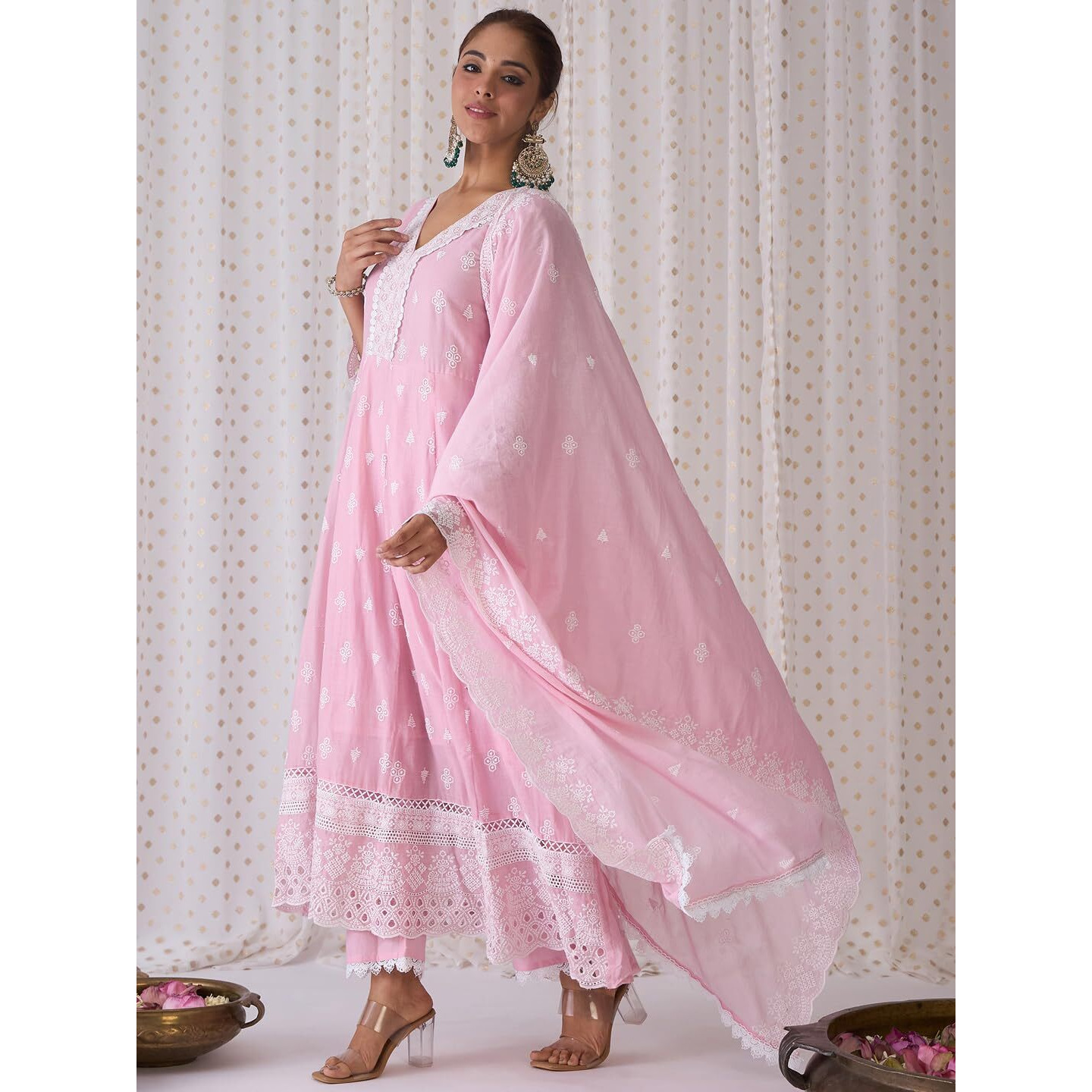 Indo Era Women's Embroidered Pure Cotton Kurta & Pant With Dupatta Set (Kh0Pk6081_Medium)