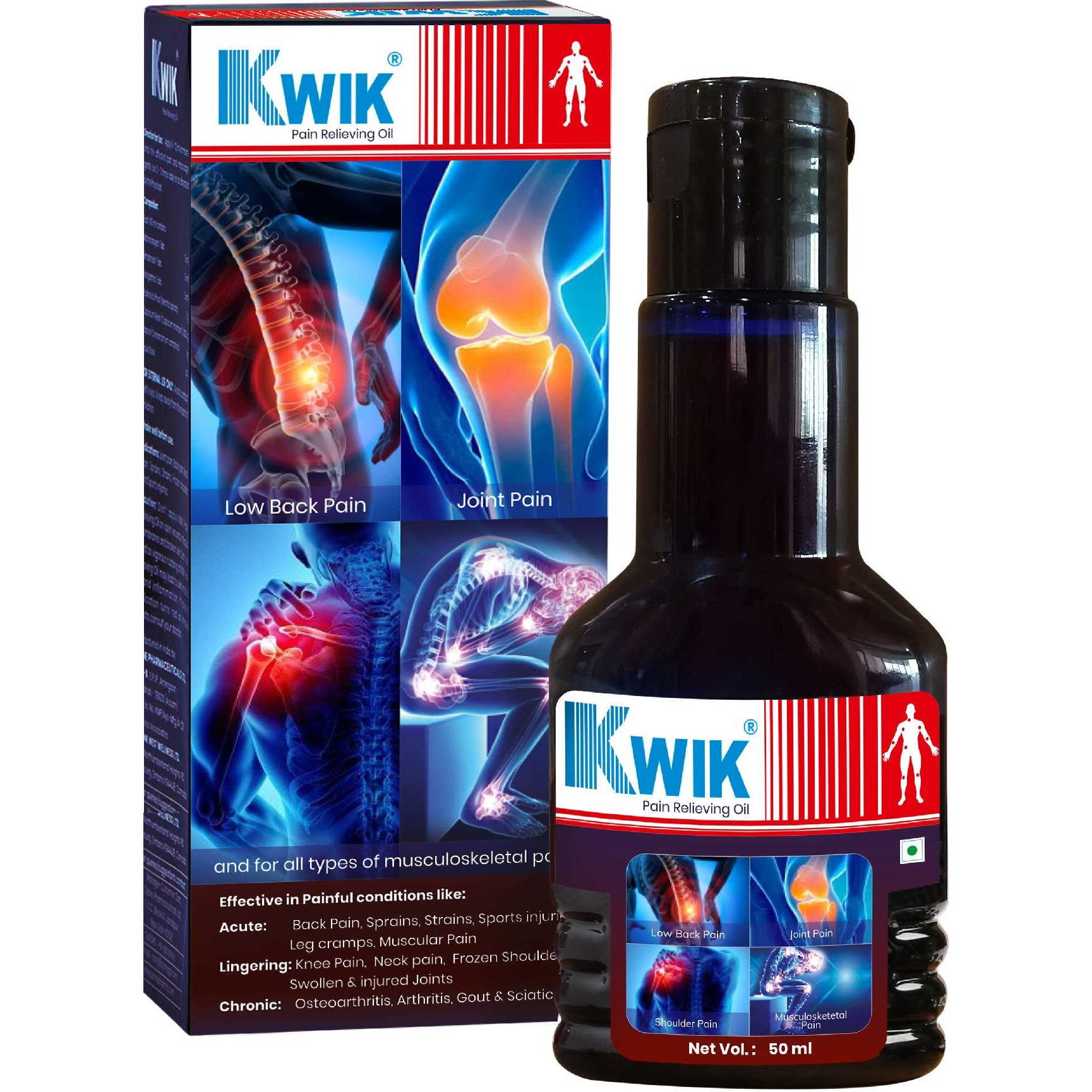 Ozone Kwik Pain Relief Oil With Cinnamomum & Mahanarayan Oil | Ayurvedic Pain Relief Oil | For Joint, Back, Knee, Shoulder & Muscle Pain | 50Ml (Pack Of 1)