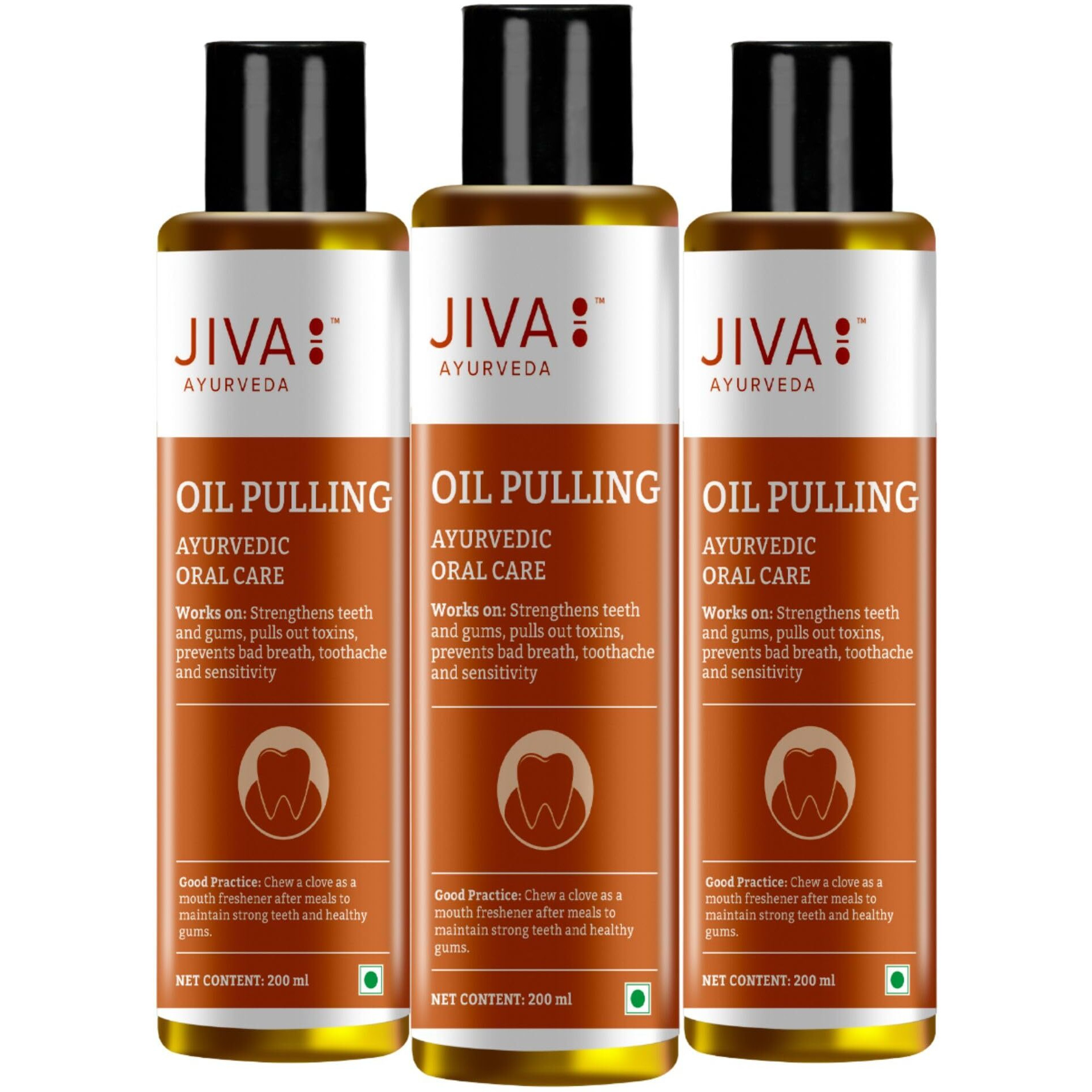 Jiva Oil Pulling 200Ml | Ayurvedic Oil For Oil Pulling | Deep Cleanses Mouth & Removes Toxins | Prevent Bad Breath, Alleviates Toothache & Sensitivity (Pack Of 3)