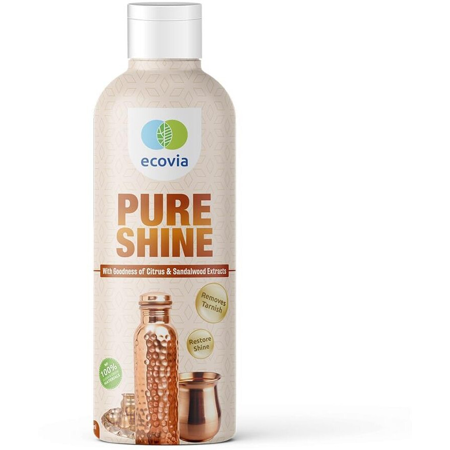 Ecovia Pure Shine | Eco-Friendly Brass & Copper Cleaning Gel | Anti-Tarnish Cleaning Liquid For Decorative Articles | Ideal For Pooja Items, Copper Utensils | Citrus & Sandalwood Extracts - 300Ml