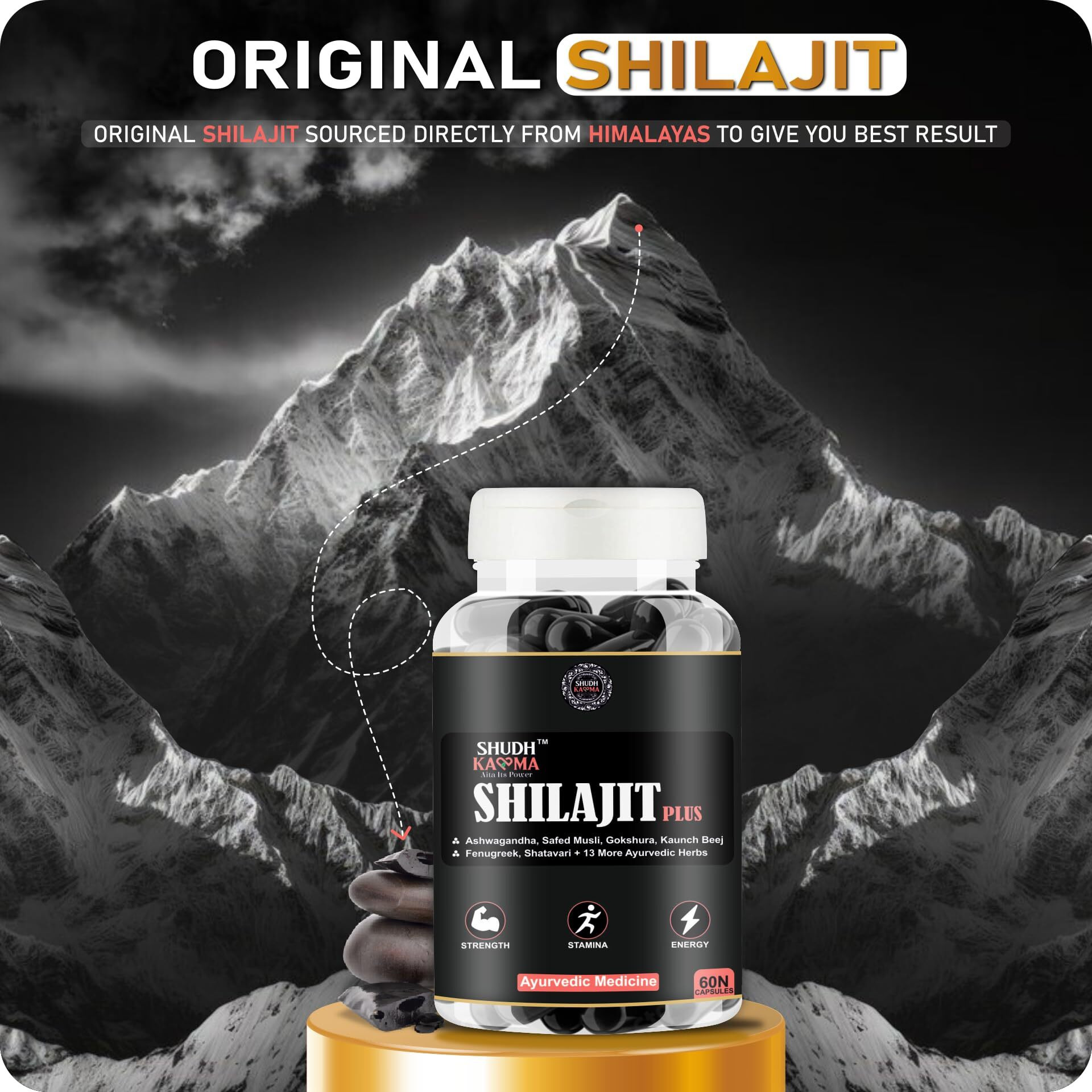 Shilajit Plus Ayurvedic Supplement With 18 Herbs Including Shilajit, Ashwagandha And Safed Musli For Strength & Stamina - 180 Capsules