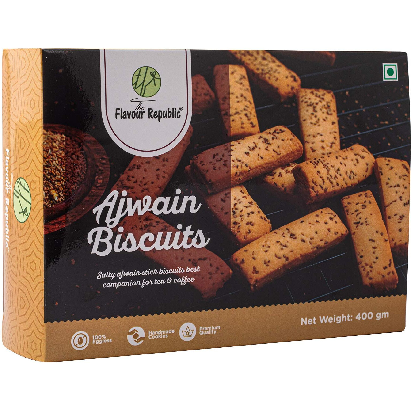 The Flavour Republic Ajwain Biscuits - 400 Gm | Wholesome Balance Of Taste & Nutrition | Flavourful & Delicious Tea Time Snacks | Eggless Cookies For Kids And Families | Pure Vegetarian Premium Salty Ajwain Biscuits | Crispy & Tasty Treats For Anytime Snacking