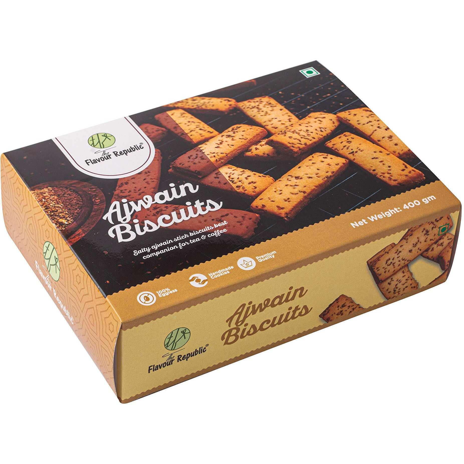 The Flavour Republic Ajwain Biscuits - 400 Gm | Wholesome Balance Of Taste & Nutrition | Flavourful & Delicious Tea Time Snacks | Eggless Cookies For Kids And Families | Pure Vegetarian Premium Salty Ajwain Biscuits | Crispy & Tasty Treats For Anytime Snacking