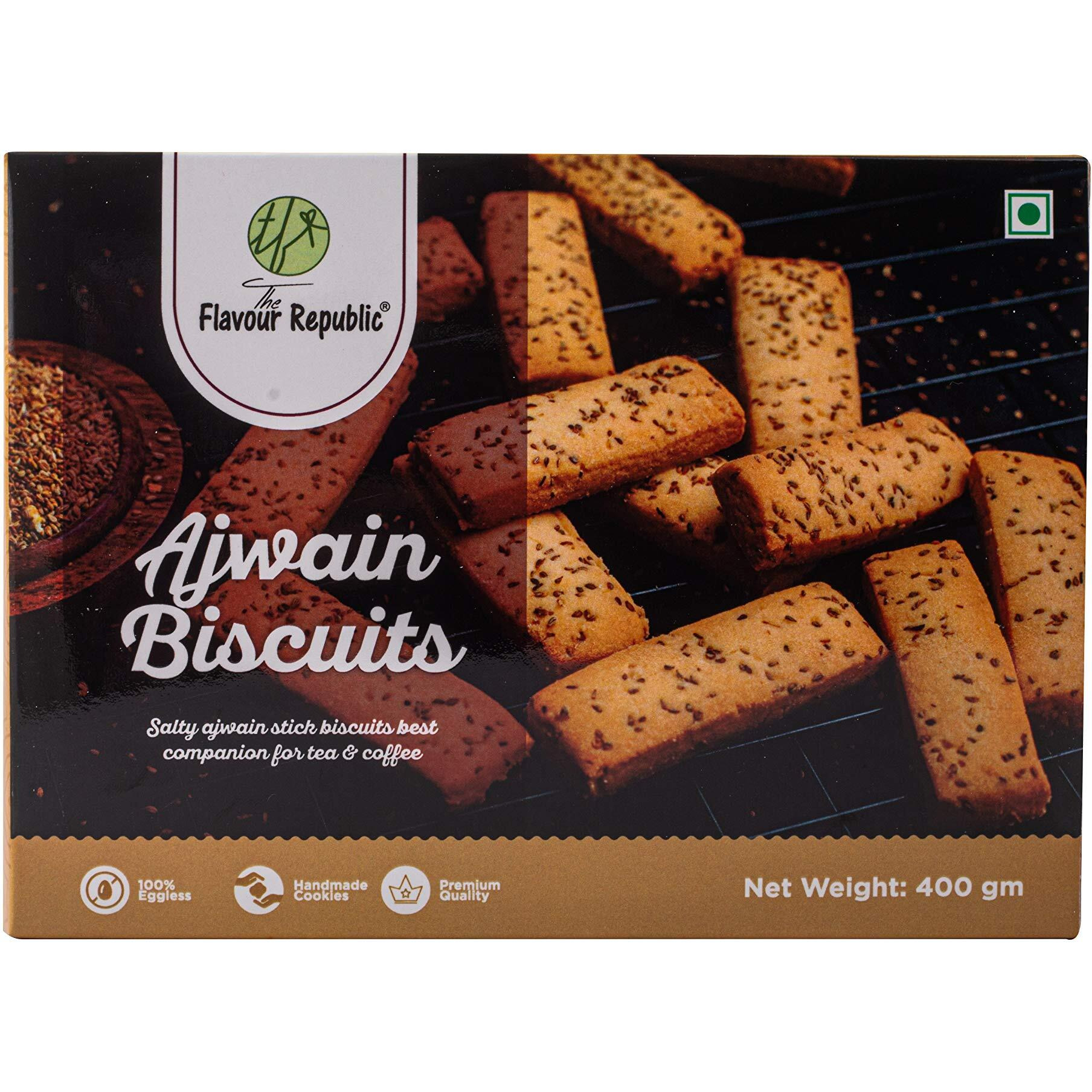 The Flavour Republic Ajwain Biscuits - 400 Gm | Wholesome Balance Of Taste & Nutrition | Flavourful & Delicious Tea Time Snacks | Eggless Cookies For Kids And Families | Pure Vegetarian Premium Salty Ajwain Biscuits | Crispy & Tasty Treats For Anytime Snacking