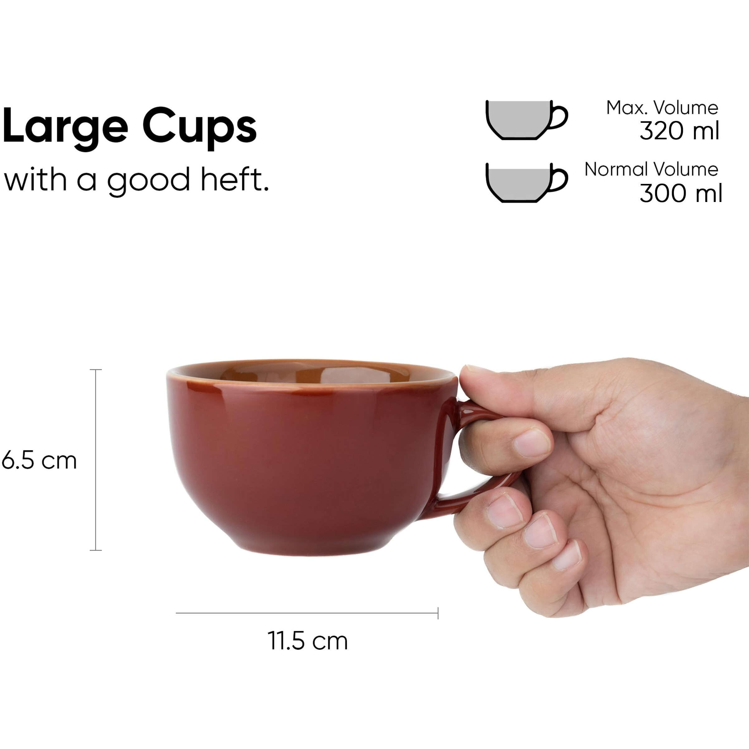 Shay Large Ceramic Coffee Cup Saucer Set, Burgundy, 320Ml | Cappuccino Cup | Glossy Finish | Premium Porcelain | Microwave Safe (Xl Cup Saucer - Burgundy)