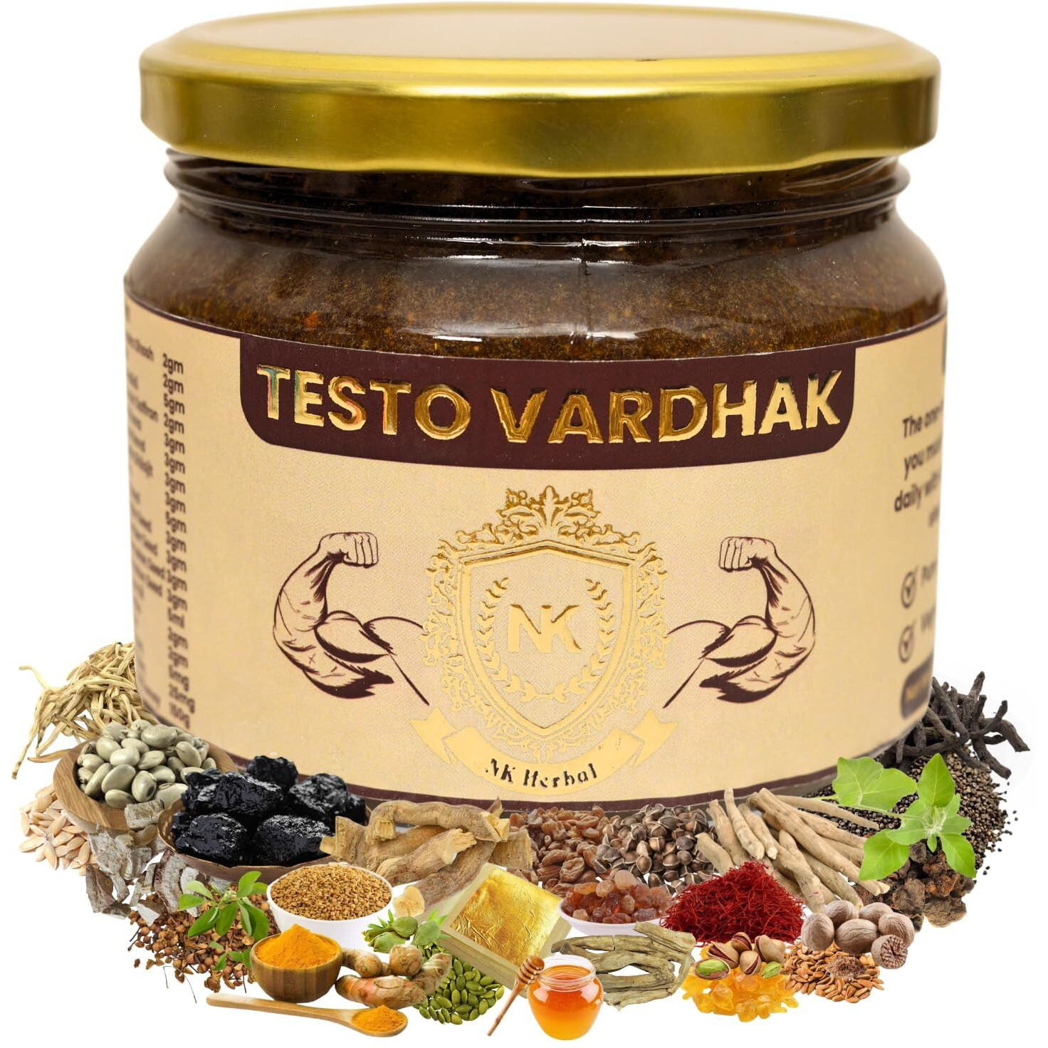 Nk Herbal Testo Vardhak For Men Pure Ayurvedic Vegetarian Formulation | With 36+ Ayurveda Herbs  Pure Shilajit, Ashwagandha, Akarkara, Tongkat Ali, Kaunch Beej, Vidarikand And More | For Strength Stamina Performance And Endurance  300G