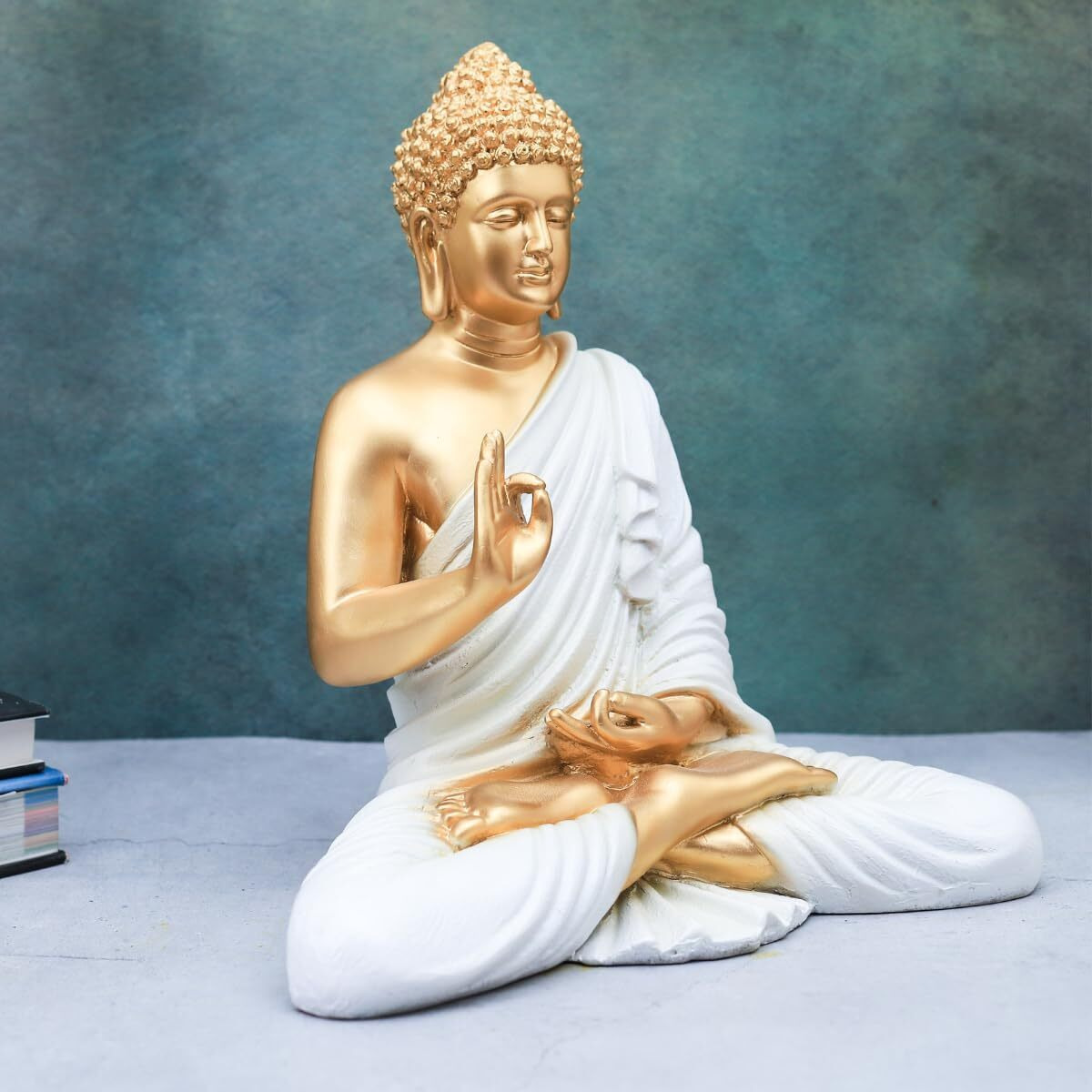 The Advitya Polymarble Meditating Buddha Idols For Home Decor/Buddh/Gautam Buddha Statue Lord Figurine/Murti Religious Gift Items Showpiece For Homedecor Decoration Gifting (White - 14Inch)