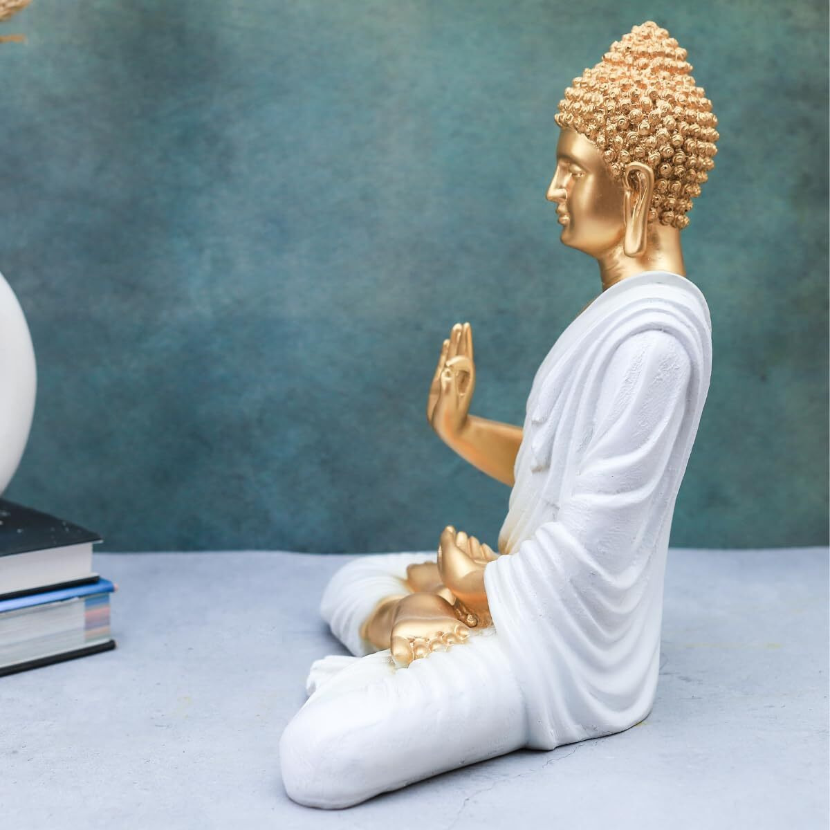 The Advitya Polymarble Meditating Buddha Idols For Home Decor/Buddh/Gautam Buddha Statue Lord Figurine/Murti Religious Gift Items Showpiece For Homedecor Decoration Gifting (White - 14Inch)