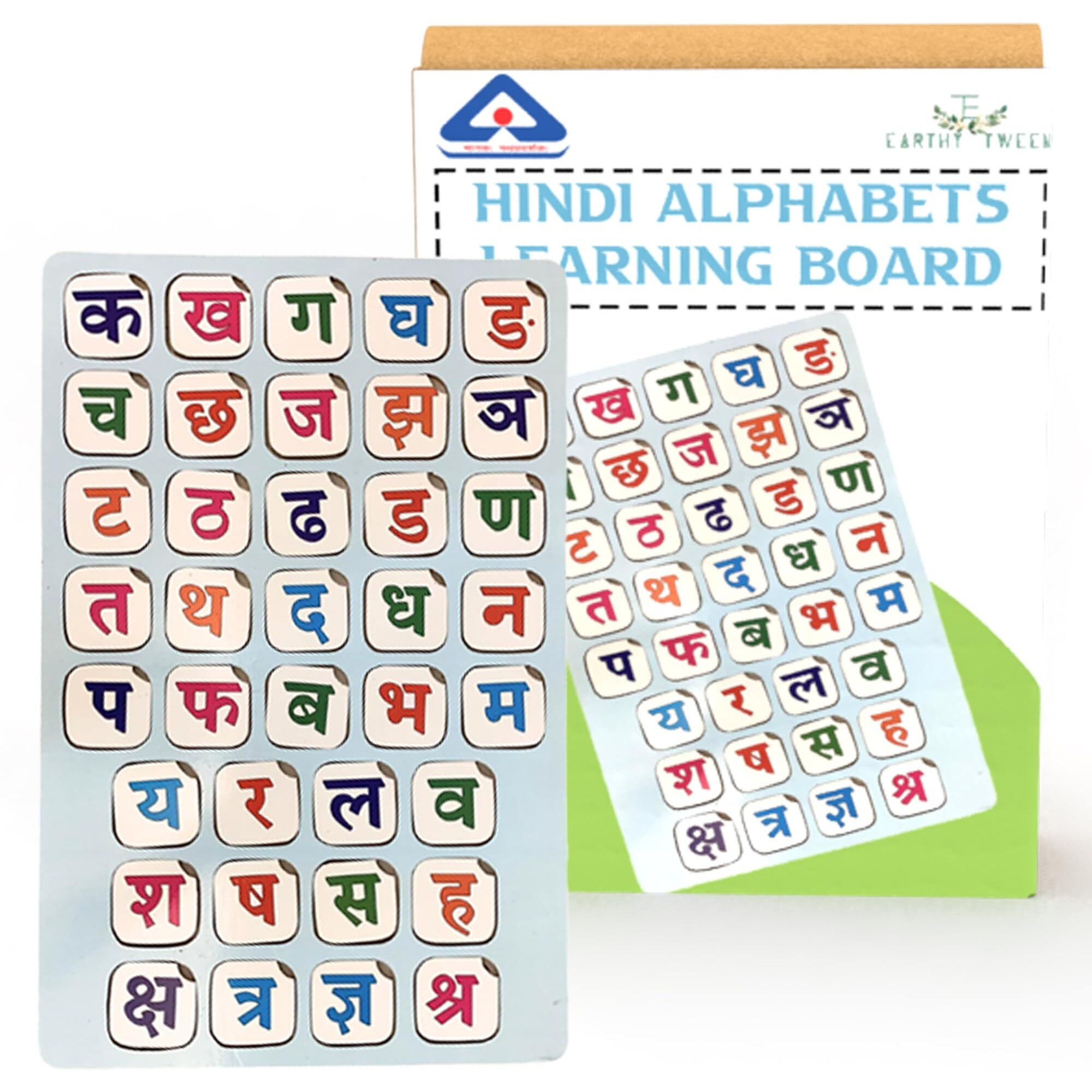 Earthytweens Learning Hindi Wooden Board | Hindi Alphabet Puzzles Montessori Educational Toys| Hindi Blocks For Kids 2+ Years | Non-Toxic Harm-Free Child Safe Multicolor (37 Letters)
