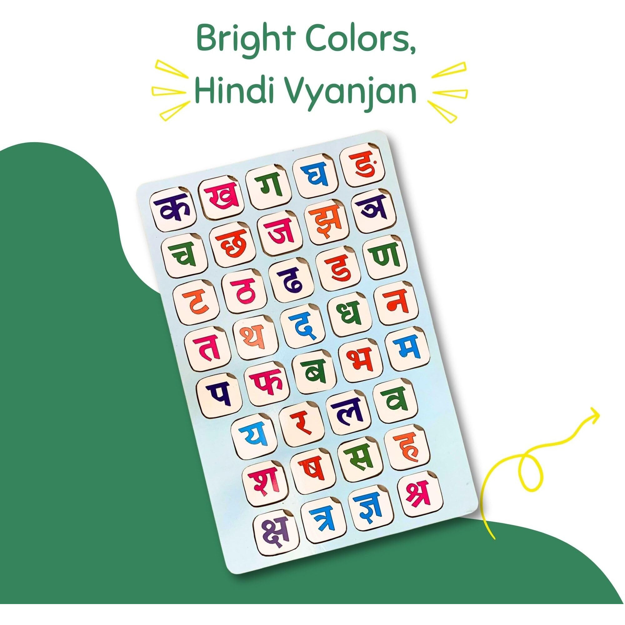 Earthytweens Learning Hindi Wooden Board | Hindi Alphabet Puzzles Montessori Educational Toys| Hindi Blocks For Kids 2+ Years | Non-Toxic Harm-Free Child Safe Multicolor (37 Letters)