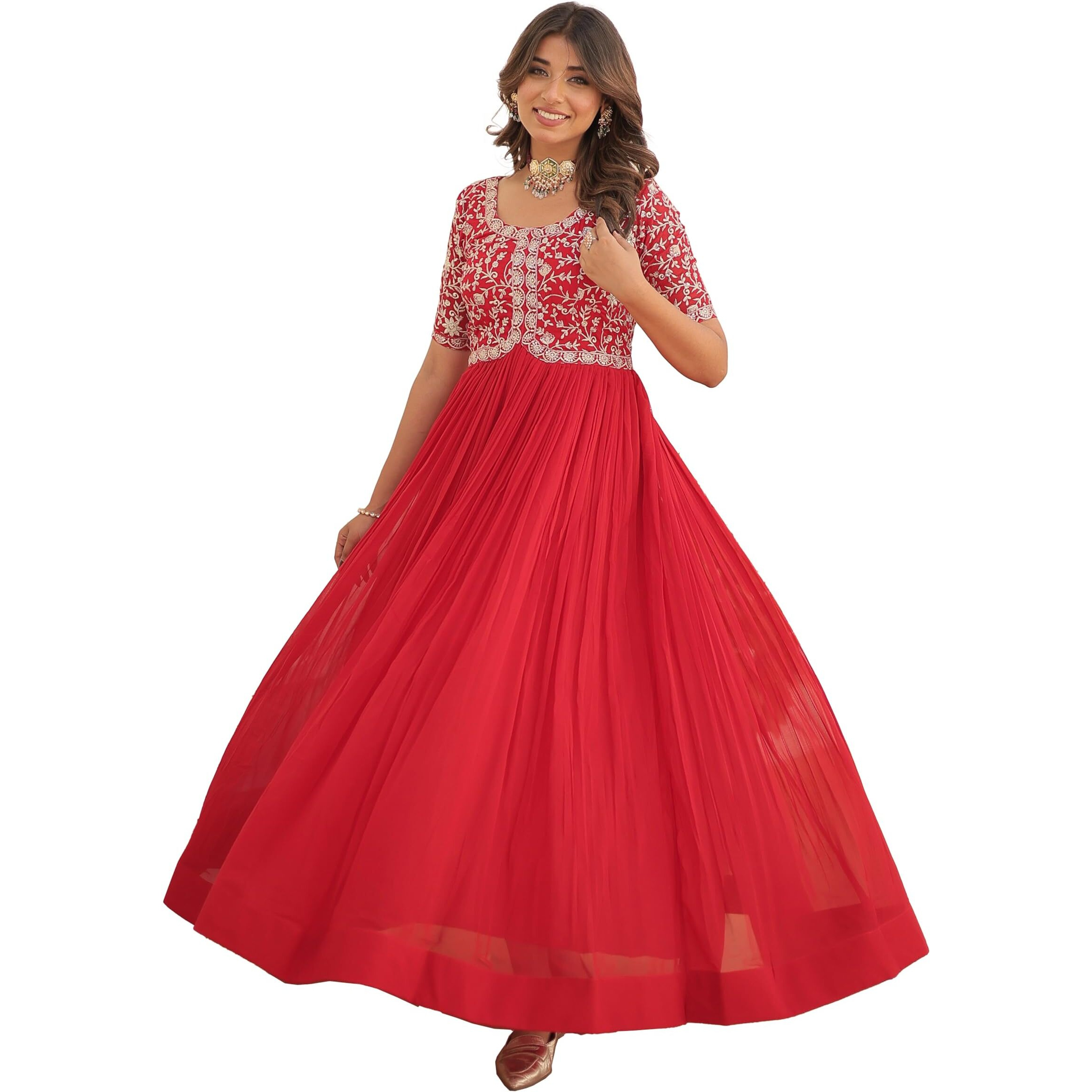 Fashion Basket Georgette Embroidered Anarkali Gown For Women