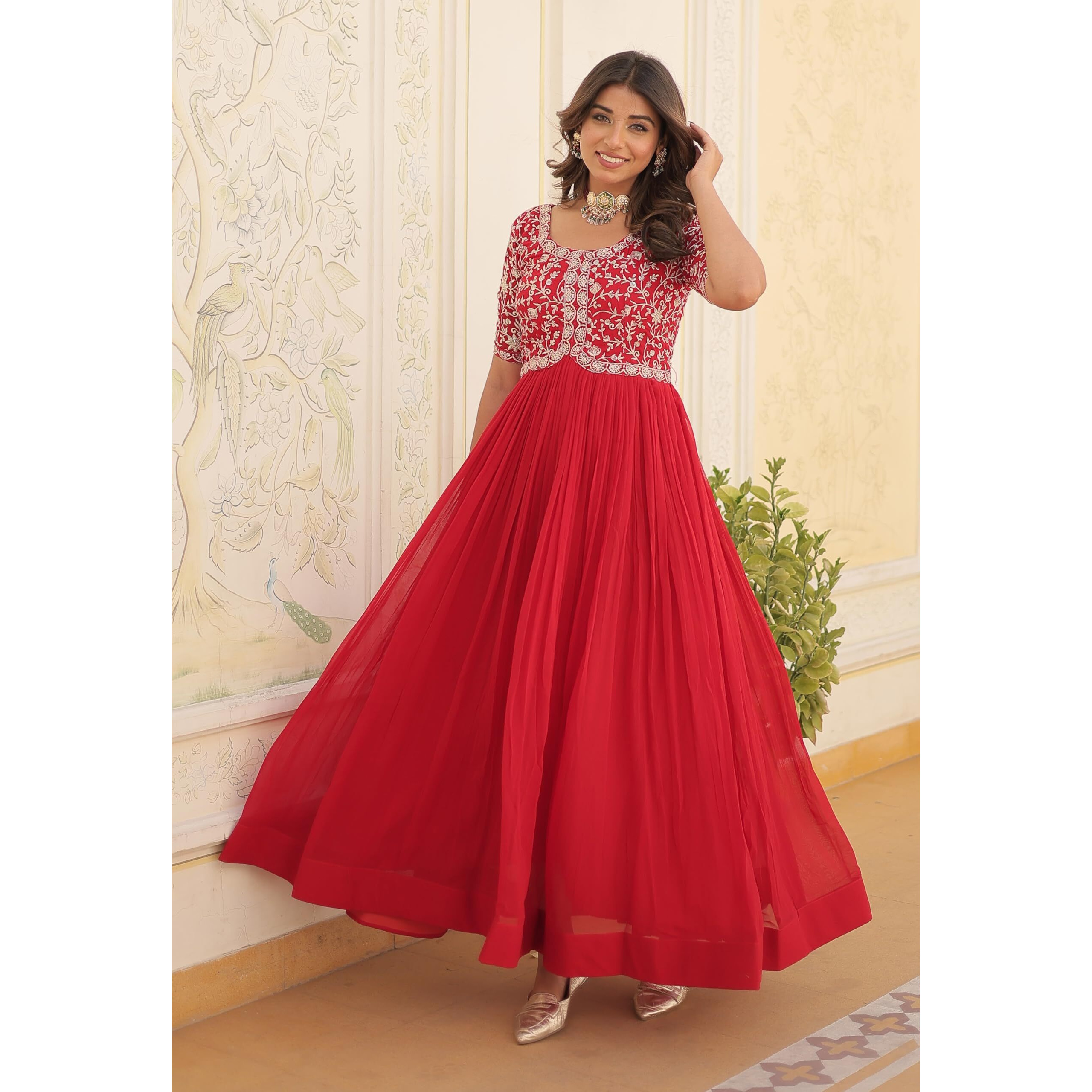 Fashion Basket Georgette Embroidered Anarkali Gown For Women