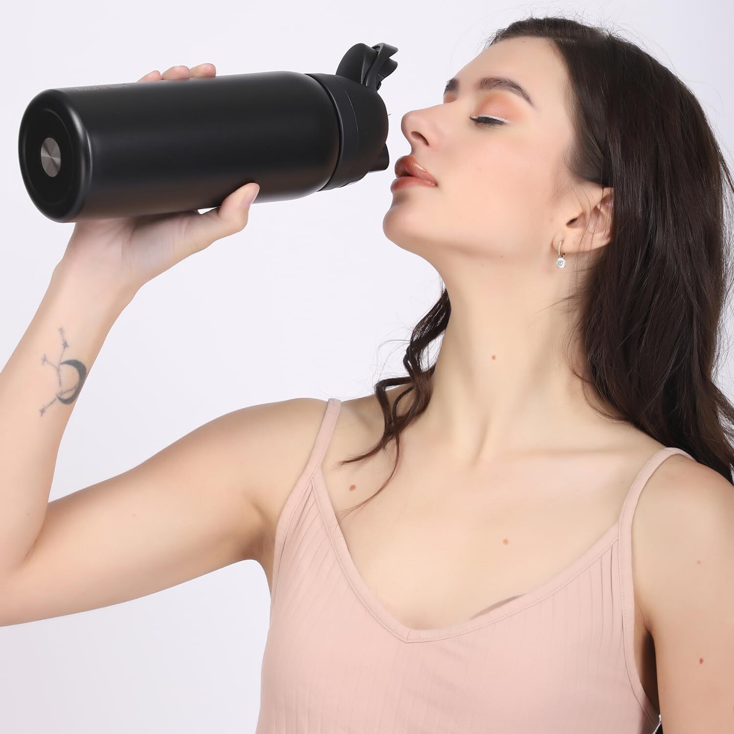 House Of Quirk Sippease Insulated Stainless Steel Water Bottle With Straw For Sports And Travel Bpa-Free 950Ml (Black)