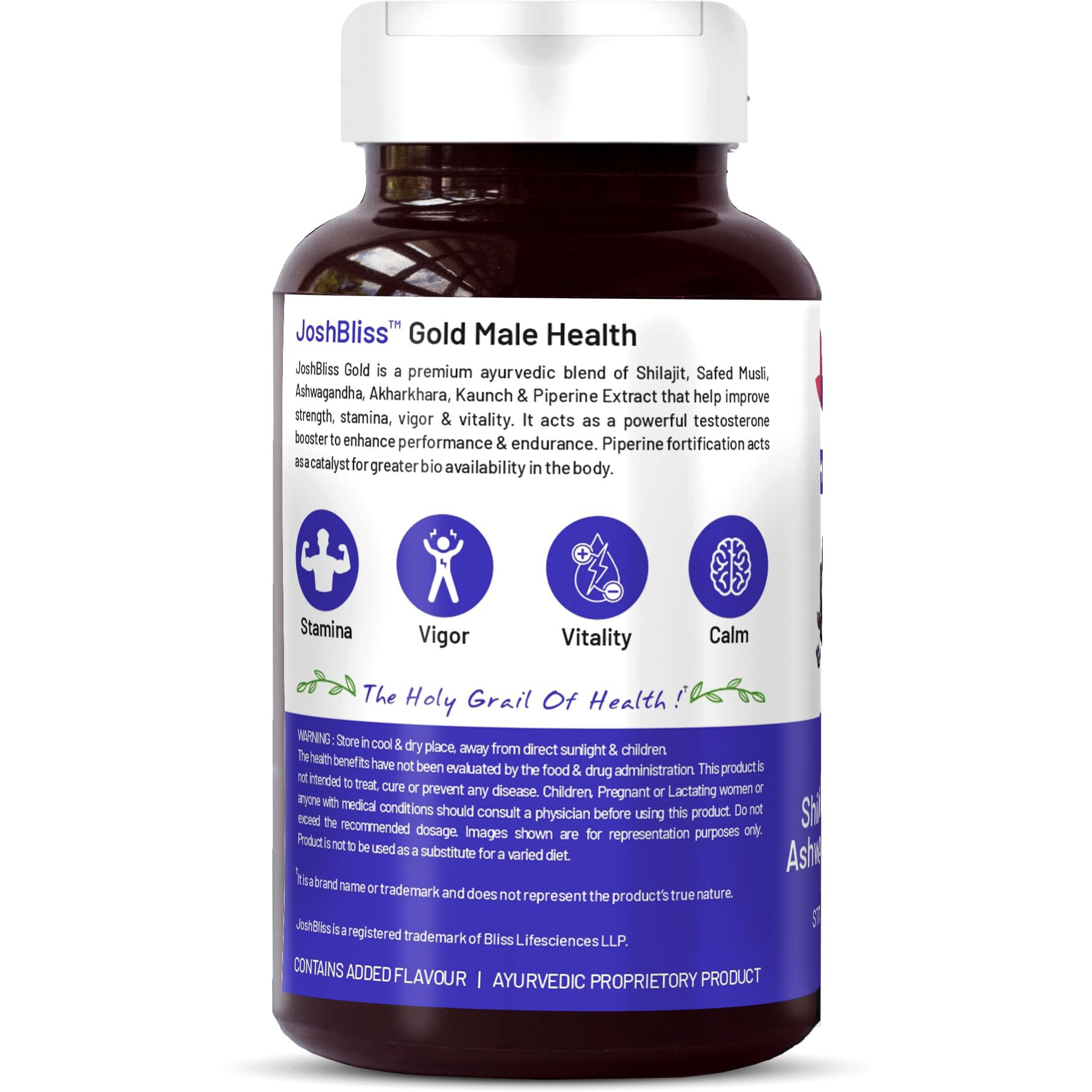 Bliss Welness Testosterone Supplement | Shilajit Ashwagandha Kaunch Beej Safed Musli Akarkhara Extract | Energy Performance Ayurvedic Health Supplement - 60 Vegetarian Tablets