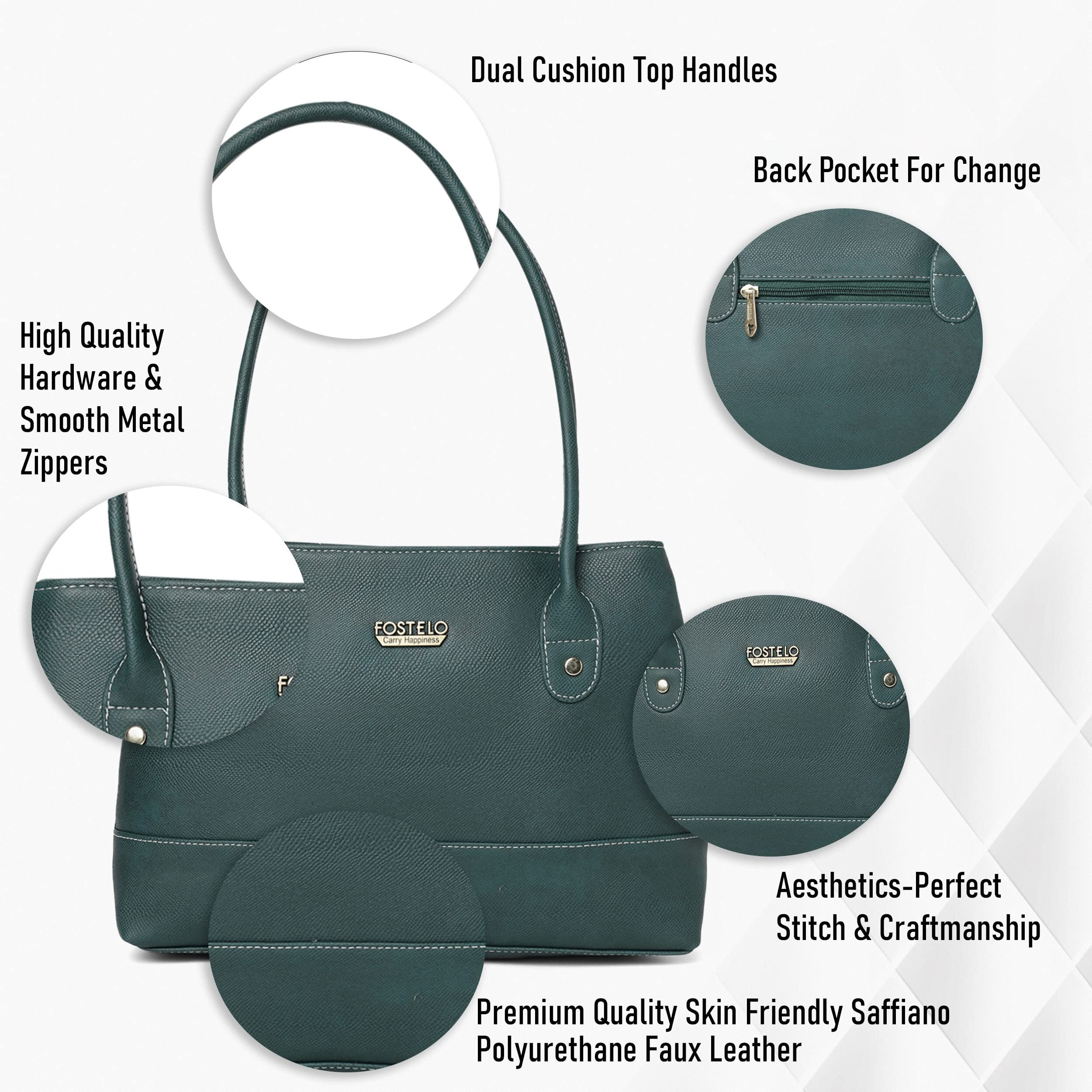 Fostelo Women's Vegan Leather Feathers Handbag Shoulder Hobo Bag Ladies Purse (Green) (Medium)