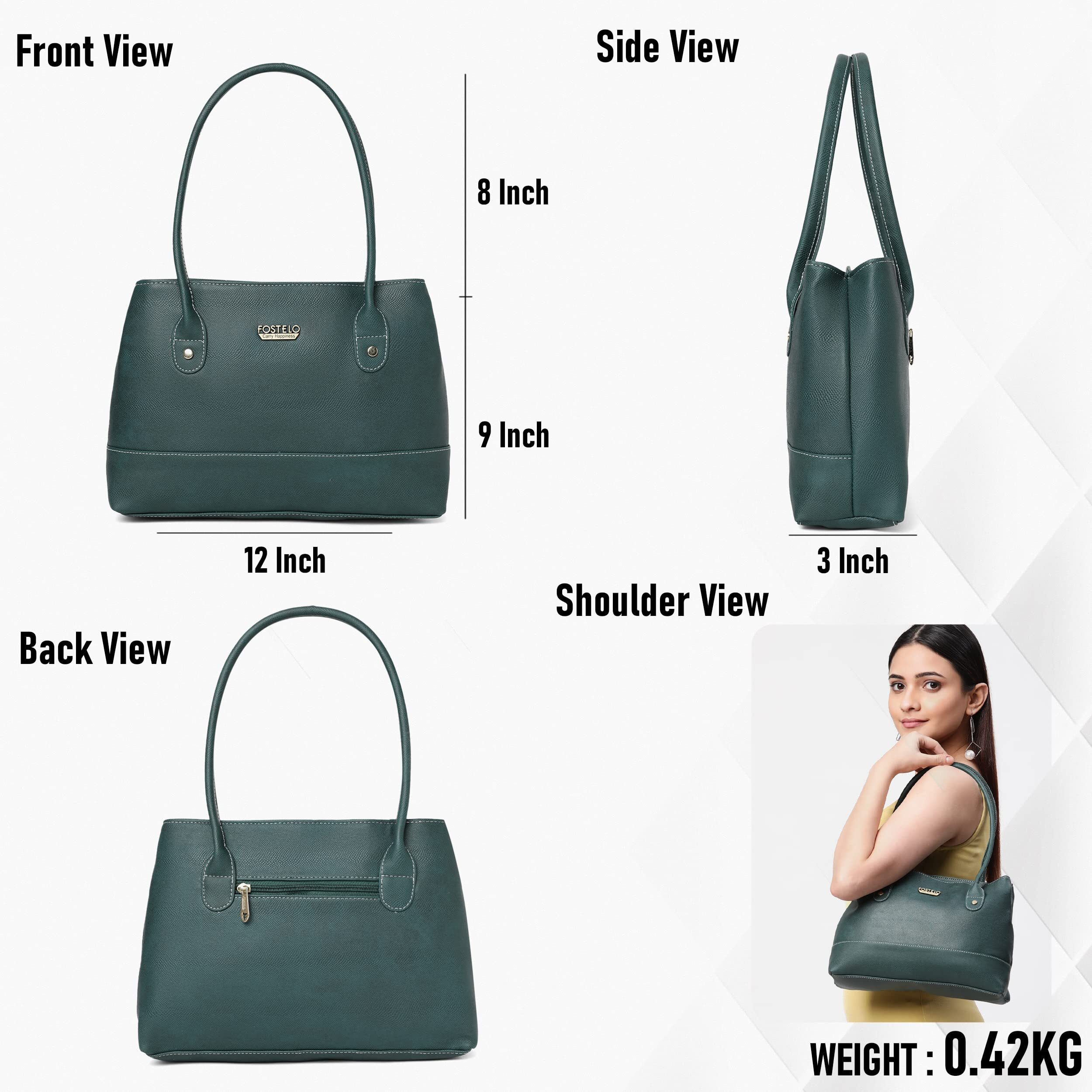 Fostelo Women's Vegan Leather Feathers Handbag Shoulder Hobo Bag Ladies Purse (Green) (Medium)