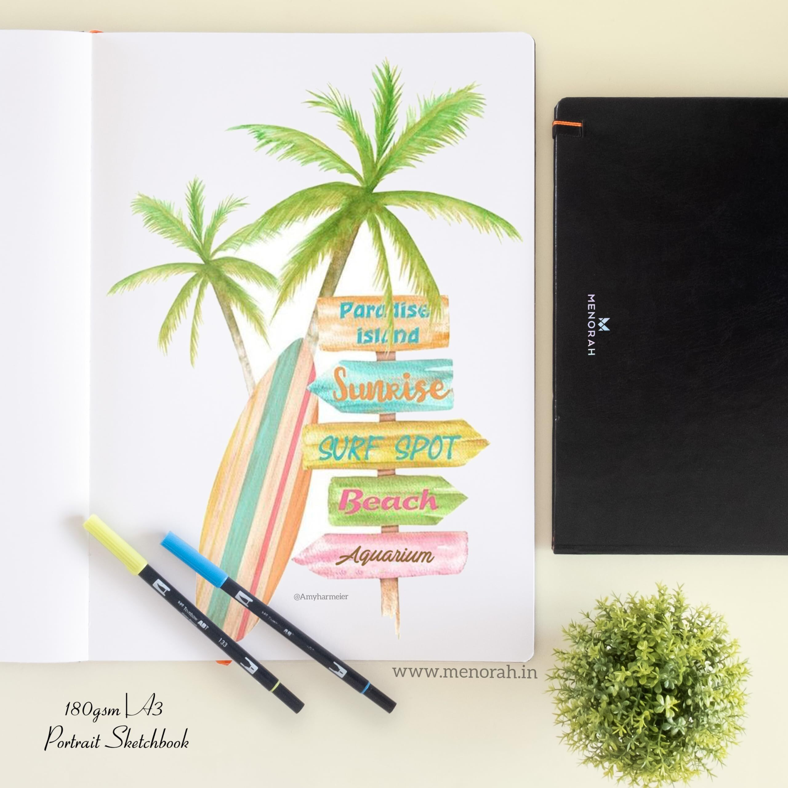Menorah Paper - A3 - Sketch Book For Artist - 180Gsm-(100 Pages / 50 Sheets) - Handmade- Hard Bound - Drawing Notebook, (42.0 Cm X 29.7 Cm)- Sketchbooks- Portrait, Oil Paint