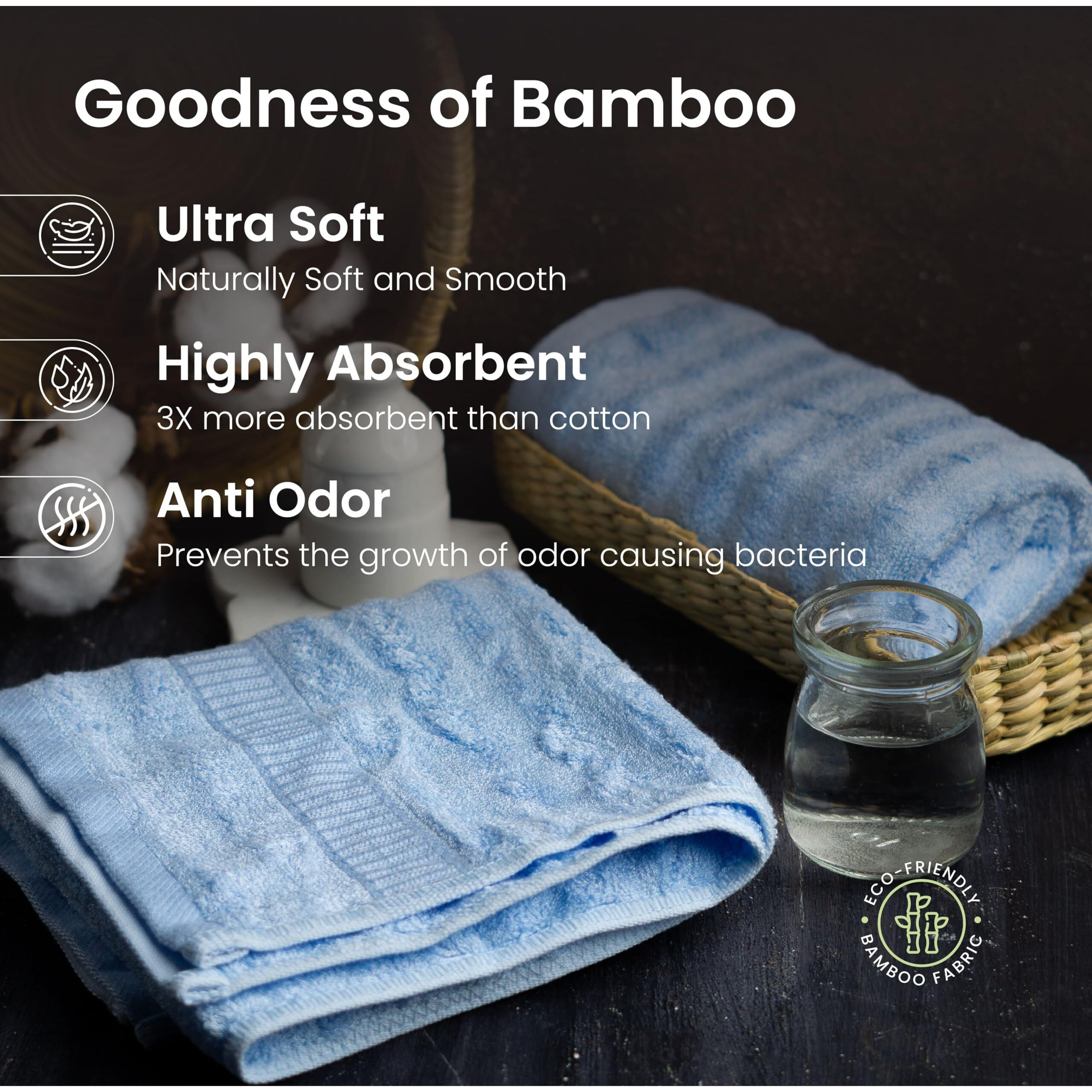 Mush Bamboo Hand Towels Set Of 2 | 100% Bamboo Gym Towel For Men/Women Workout | Ultra Soft, Absorbent & Quick Dry Towel For Gym, Travel, Sports And Yoga | 75 X 35 Cms | 600 Gsm (Sky Blue)