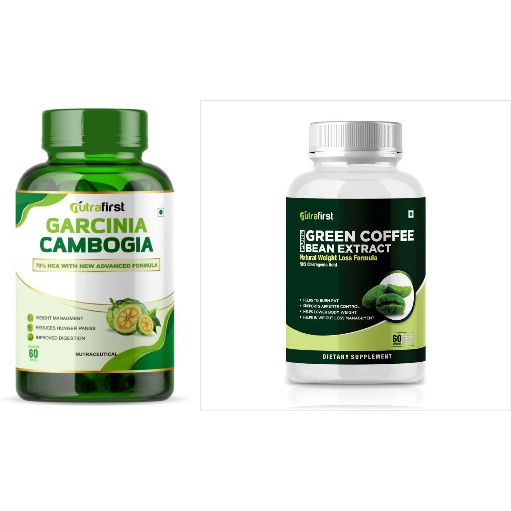 Nutrafirst Garcinia Cambogia Tablets With 70% Hca, Green Tea Extract, And Piperine For Weight Management - 60 Tablets (Garcinia Cap + Green Coffee Cap)