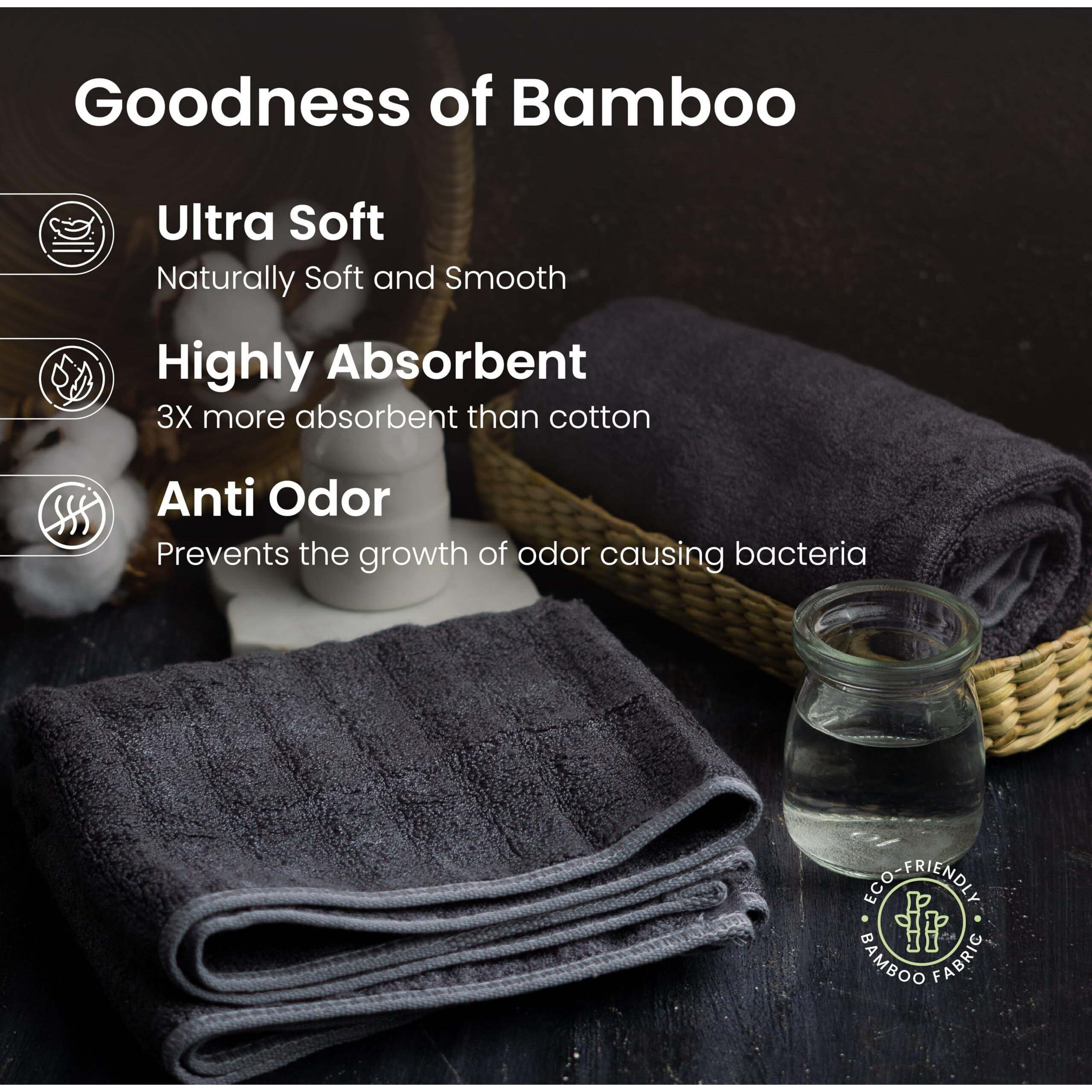 Mush Bamboo Hand Towels Set Of 2 | 100% Bamboo Gym Towel For Men/Women Workout | Ultra Soft, Absorbent & Quick Dry Towel For Gym, Travel, Sports And Yoga | 75 X 35 Cms | 600 Gsm (Space Grey)