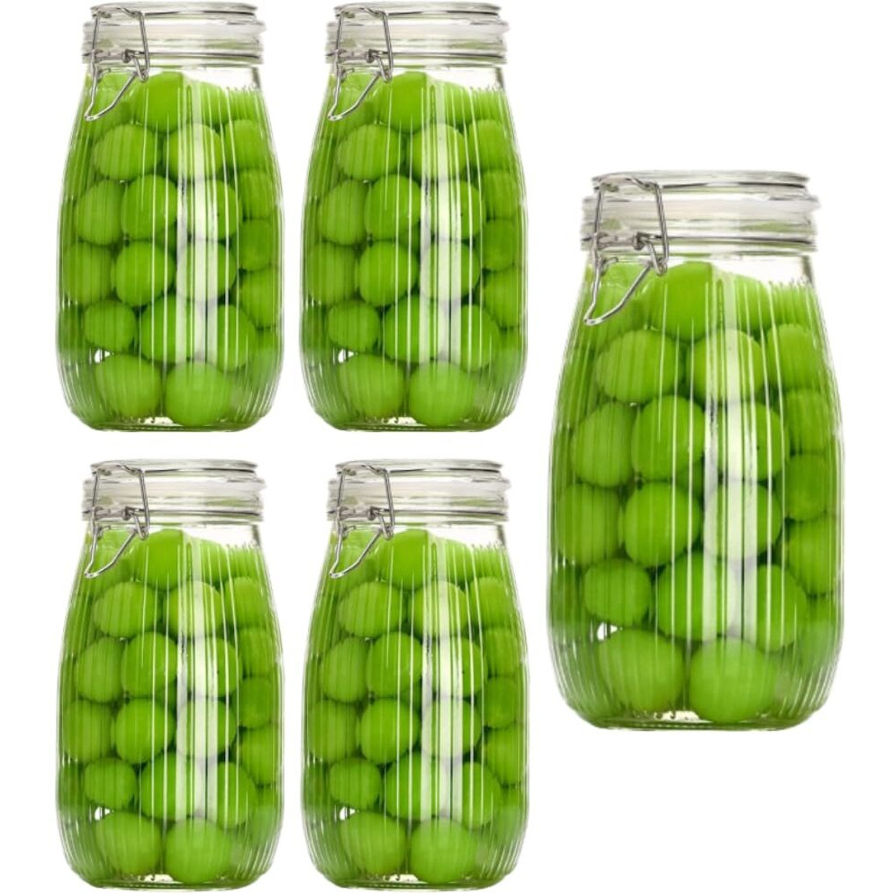 Ash & Roh Airtight Transparent Storage Jar With Rubber Seal Lid And Clip Lock - Perfect For Kitchen Canning, Fermenting, And Storing Dry Food, Spices, Tea, Snacks, Sugar, And More (Pack Of 5, 1500 Ml)