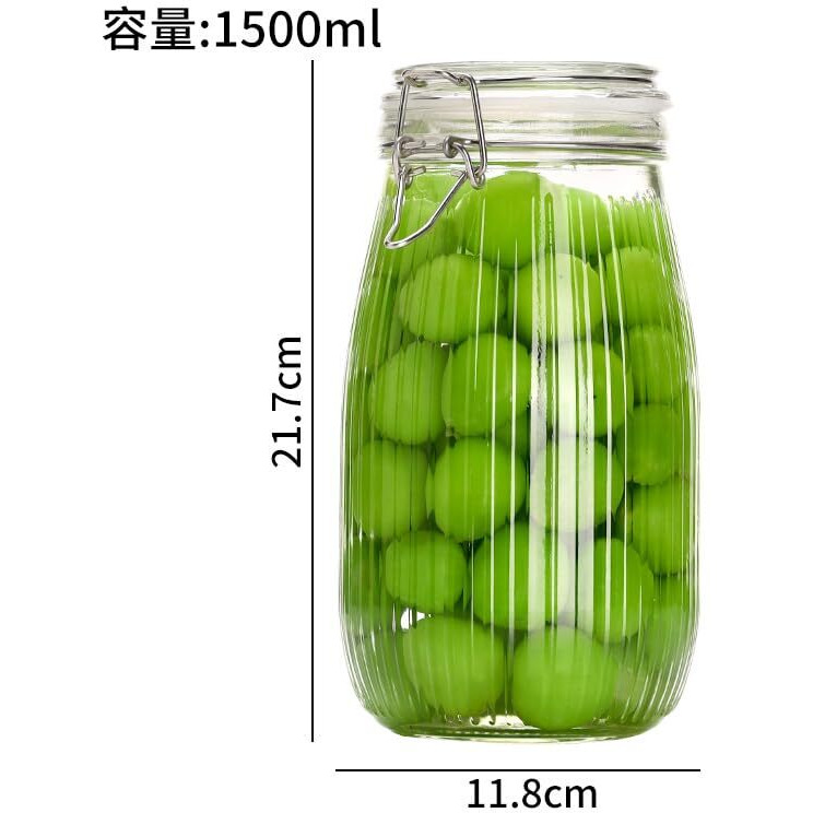 Ash & Roh Airtight Transparent Storage Jar With Rubber Seal Lid And Clip Lock - Perfect For Kitchen Canning, Fermenting, And Storing Dry Food, Spices, Tea, Snacks, Sugar, And More (Pack Of 5, 1500 Ml)