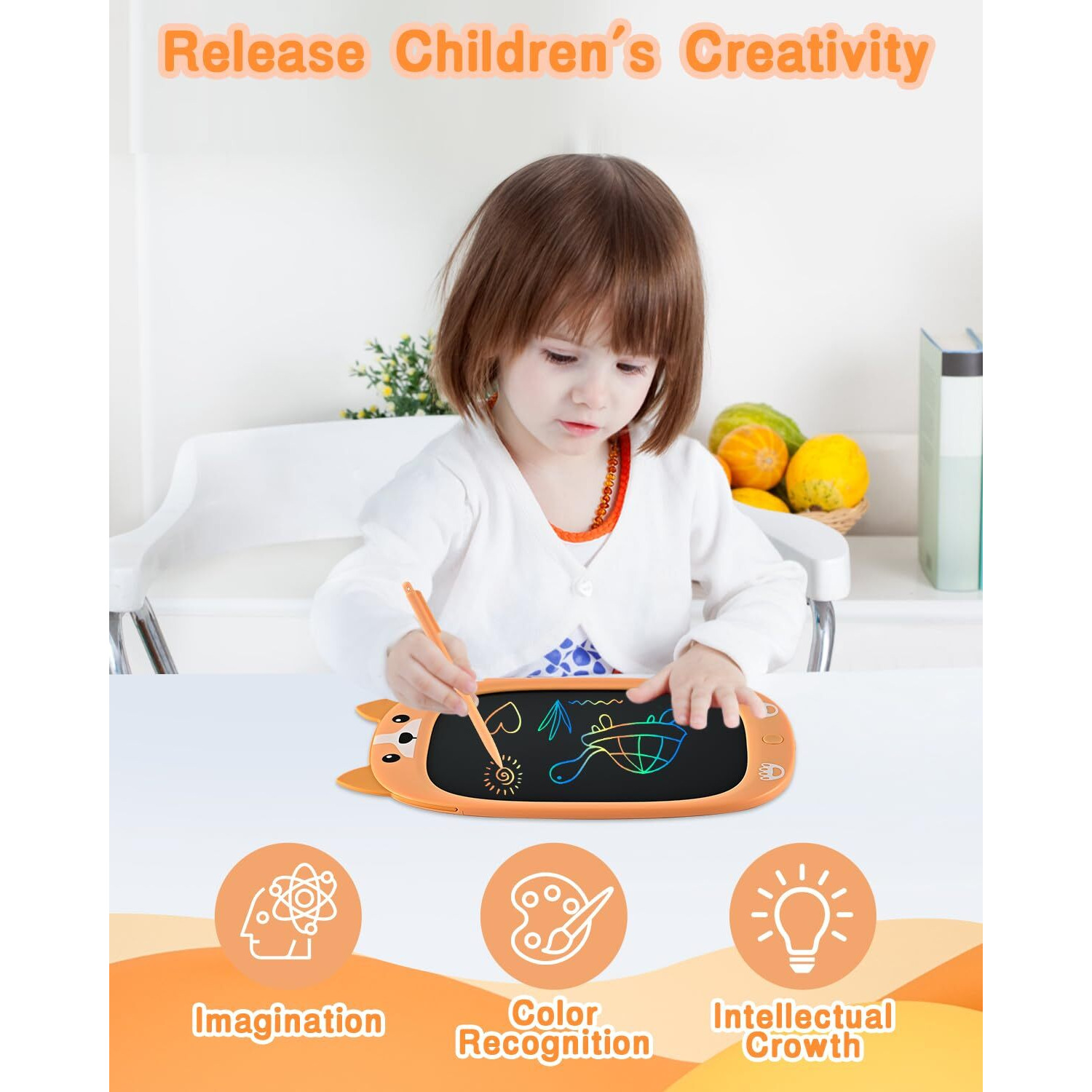 Cimetech Writing Tablet, 10 Inch Colorful Drawing Lcd Writing Pad For 3 4 5 6 7 8 Year Old Girls Boys Kids, Toddler Educational Learning Birthday (Yellow)