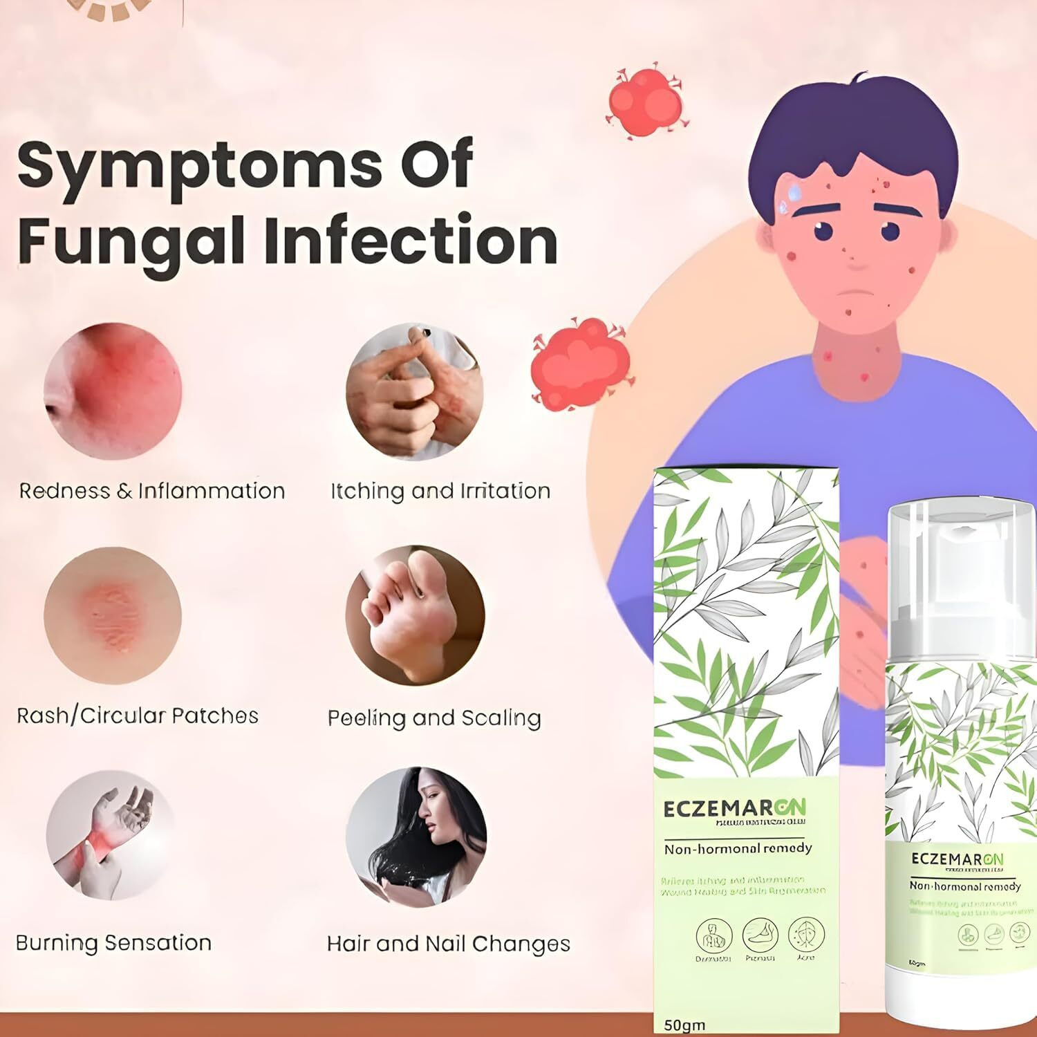 Eczemaron Fungal Cream For Men & Women Ayurvedic Itchcoat Anti Fungal Malam For Ringworm Itching Eczema Cream- 50G (Pack Of 1)