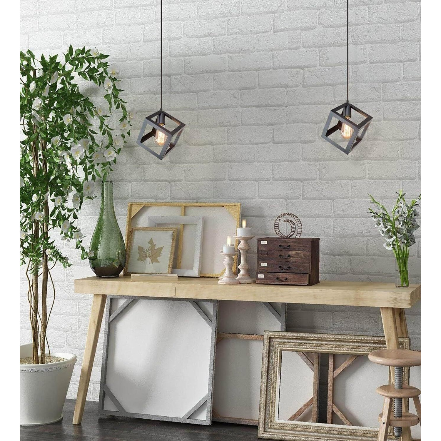 Gauvik Cube Design Pendant Lamp With Bulb Hanging Lamp/Ceiling Light For Bedroom, Living Room, Restaurants, Dining, Coffee Shop, Home And Office. Pack Of 2