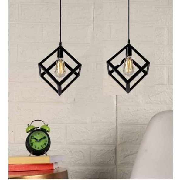 Gauvik Cube Design Pendant Lamp With Bulb Hanging Lamp/Ceiling Light For Bedroom, Living Room, Restaurants, Dining, Coffee Shop, Home And Office. Pack Of 2