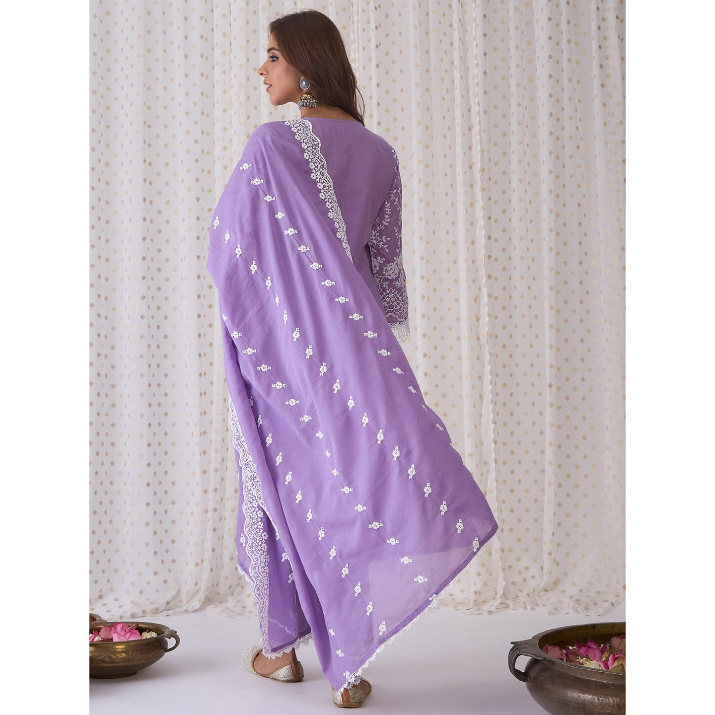 Indo Era Women's Embroidered Pure Cotton Kurta & Pant With Dupatta Suit Set (Kh0Pr6073_Small)