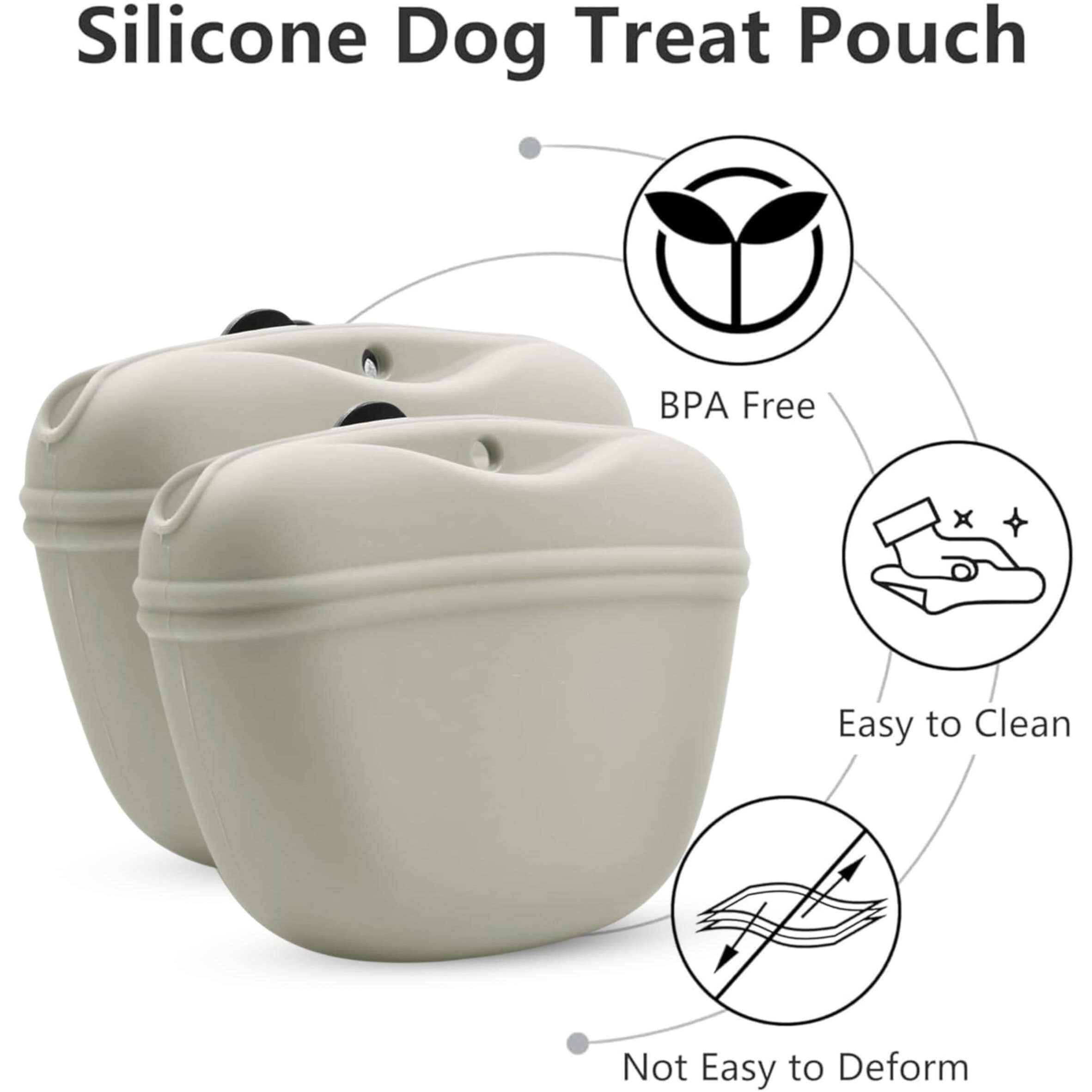 Foodie Puppies Portable Dog Treat Pouch Silicone Bag With Clip & Magnetic - (Food Clutch Bag, Grey) Pet Training, Travel, Walking Pouch For Outdoor Sports, Attach To Belt, Pant Or Backpack (Pack Of 2)