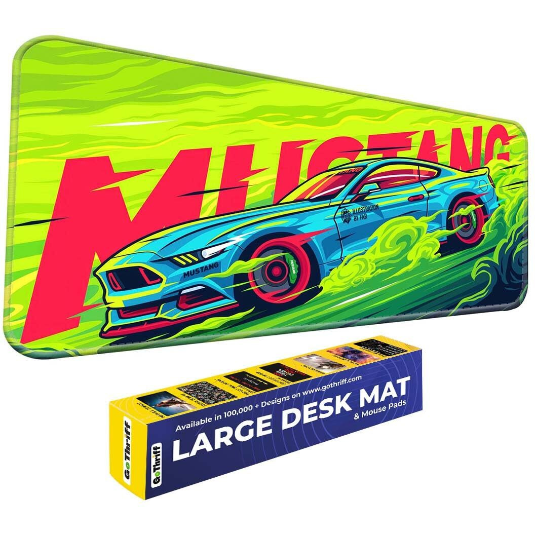 Skiditos Fordusus Stang Desk Mat (80X33Cm) - Premium Pc Accessories, Blue Sports Car Design Gaming Mouse Pad For Office, Desktop, Laptop Keyboard - Durable Computer Table Mousepad For Home Use